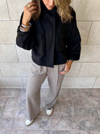 Black Funnel Neck Suede Jacket