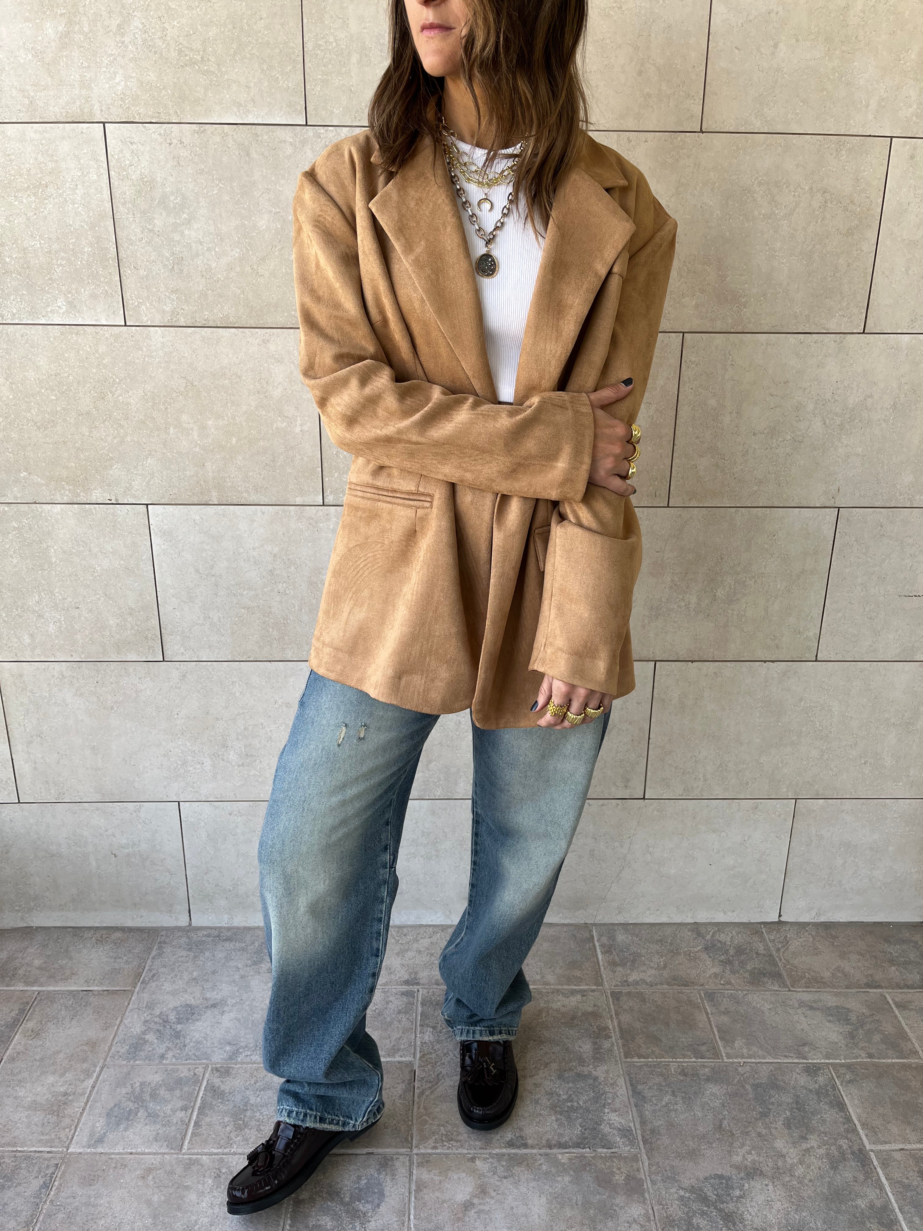 Camel Summer Suede Oversized Blazer