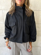 Black Funnel Neck Suede Jacket