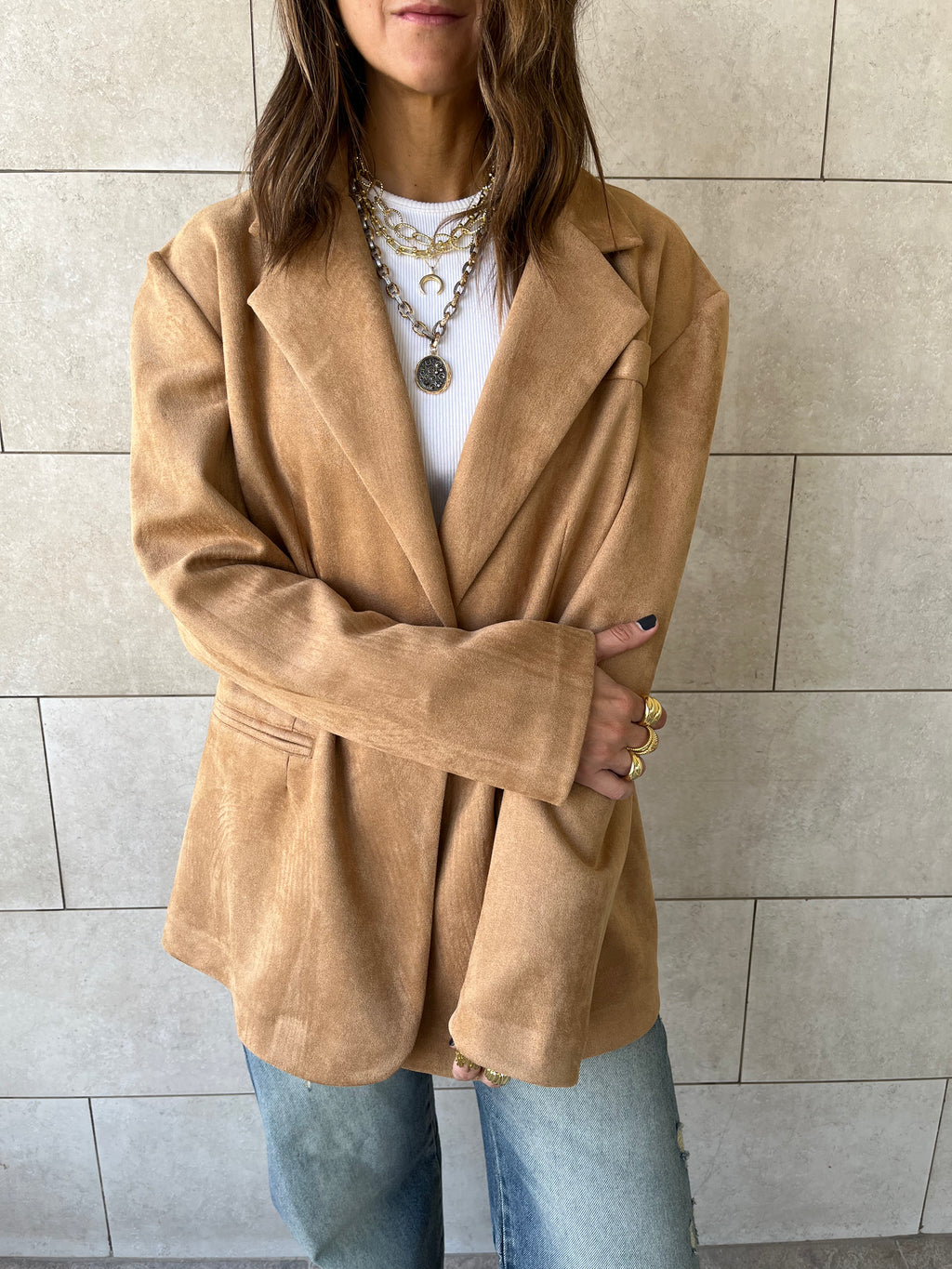 Camel Summer Suede Oversized Blazer