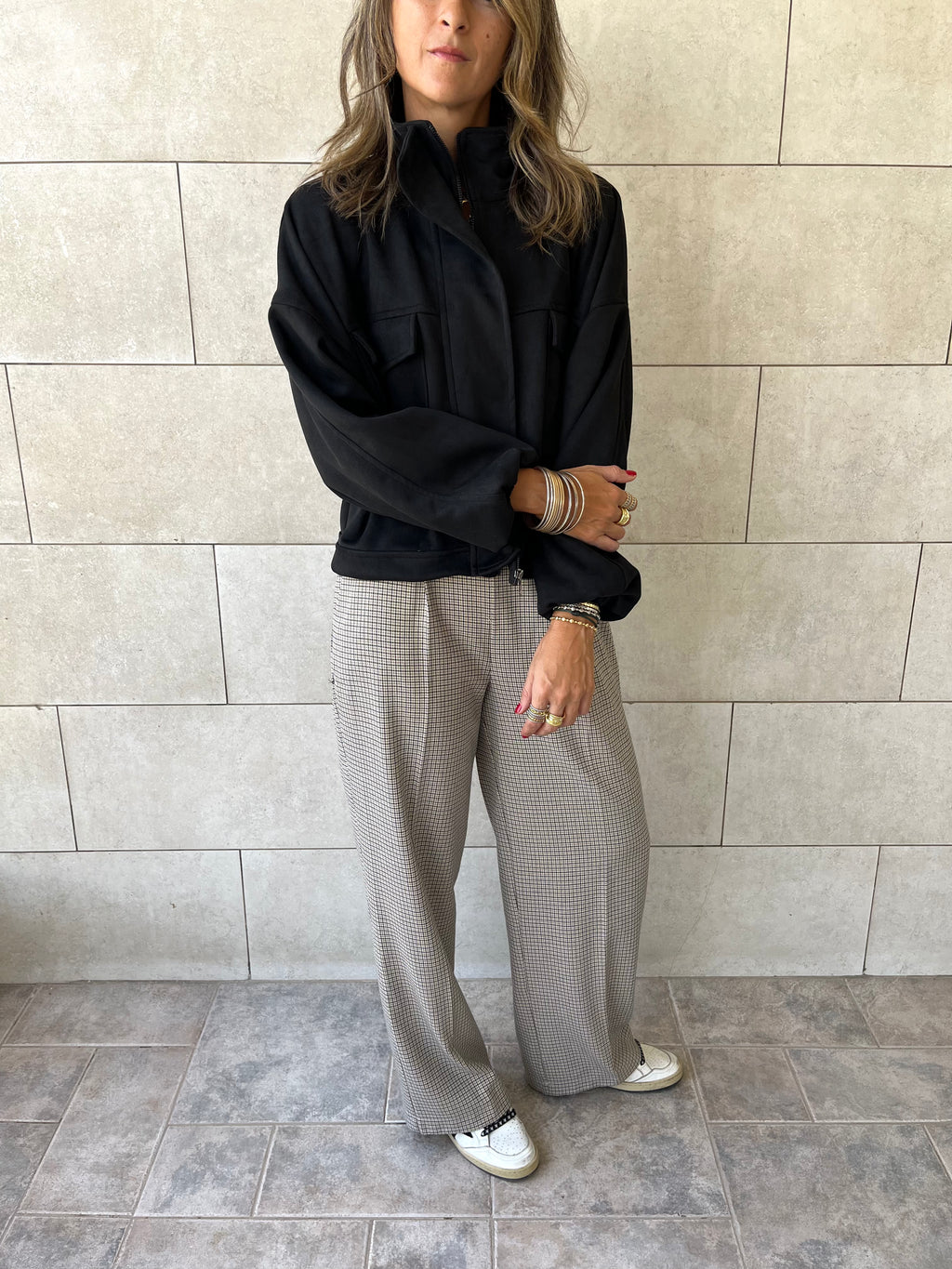 Black Funnel Neck Suede Jacket