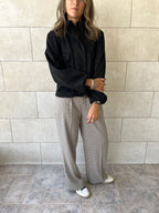 Black Funnel Neck Suede Jacket