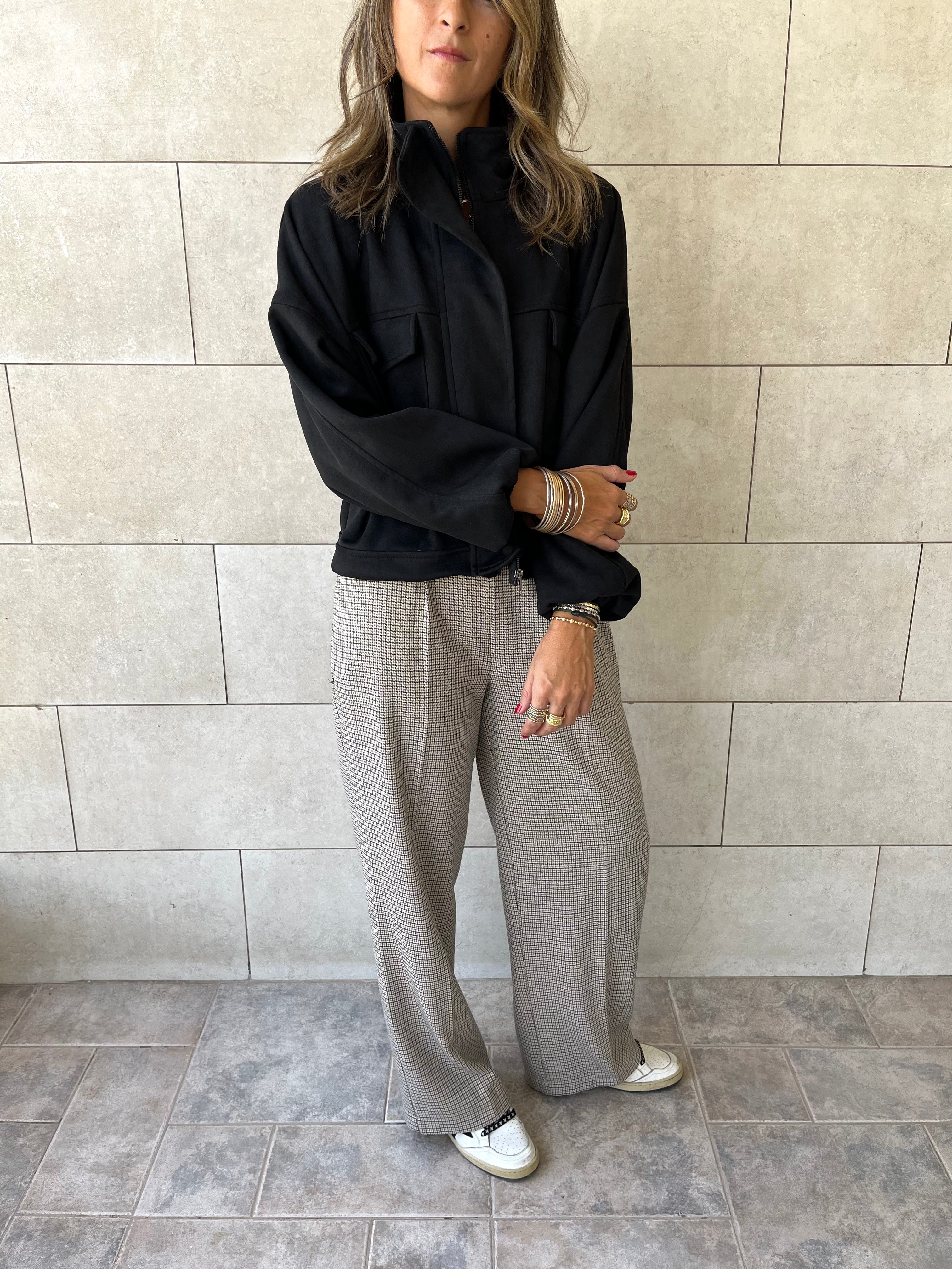 Black Funnel Neck Suede Jacket