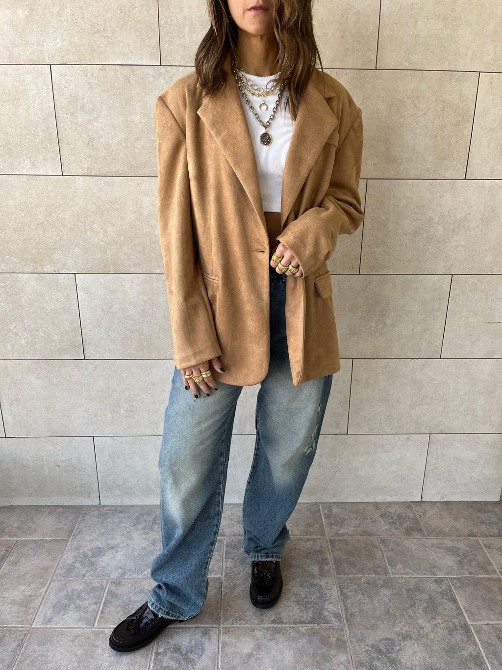 Camel Summer Suede Oversized Blazer