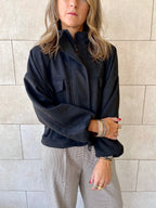 Black Funnel Neck Suede Jacket