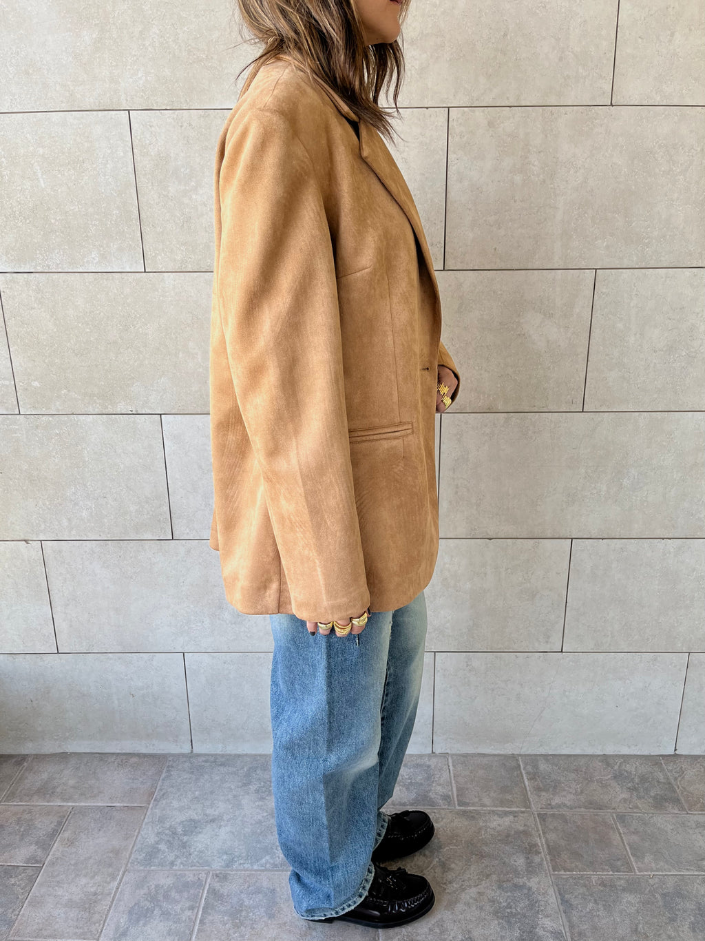 Camel Summer Suede Oversized Blazer