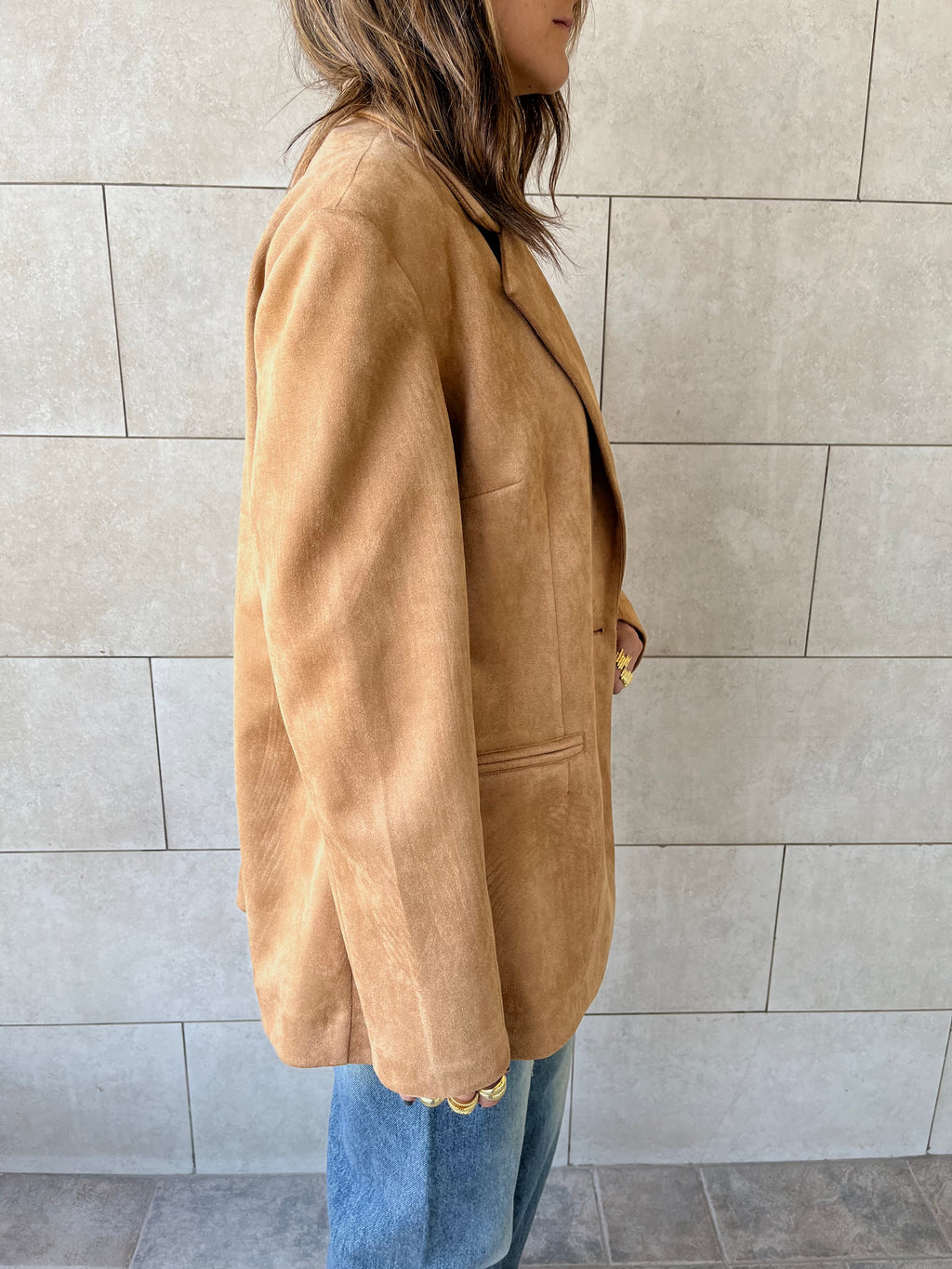 Camel Summer Suede Oversized Blazer