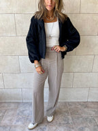 Beige Checkered Frillu Signature Pleated Pants