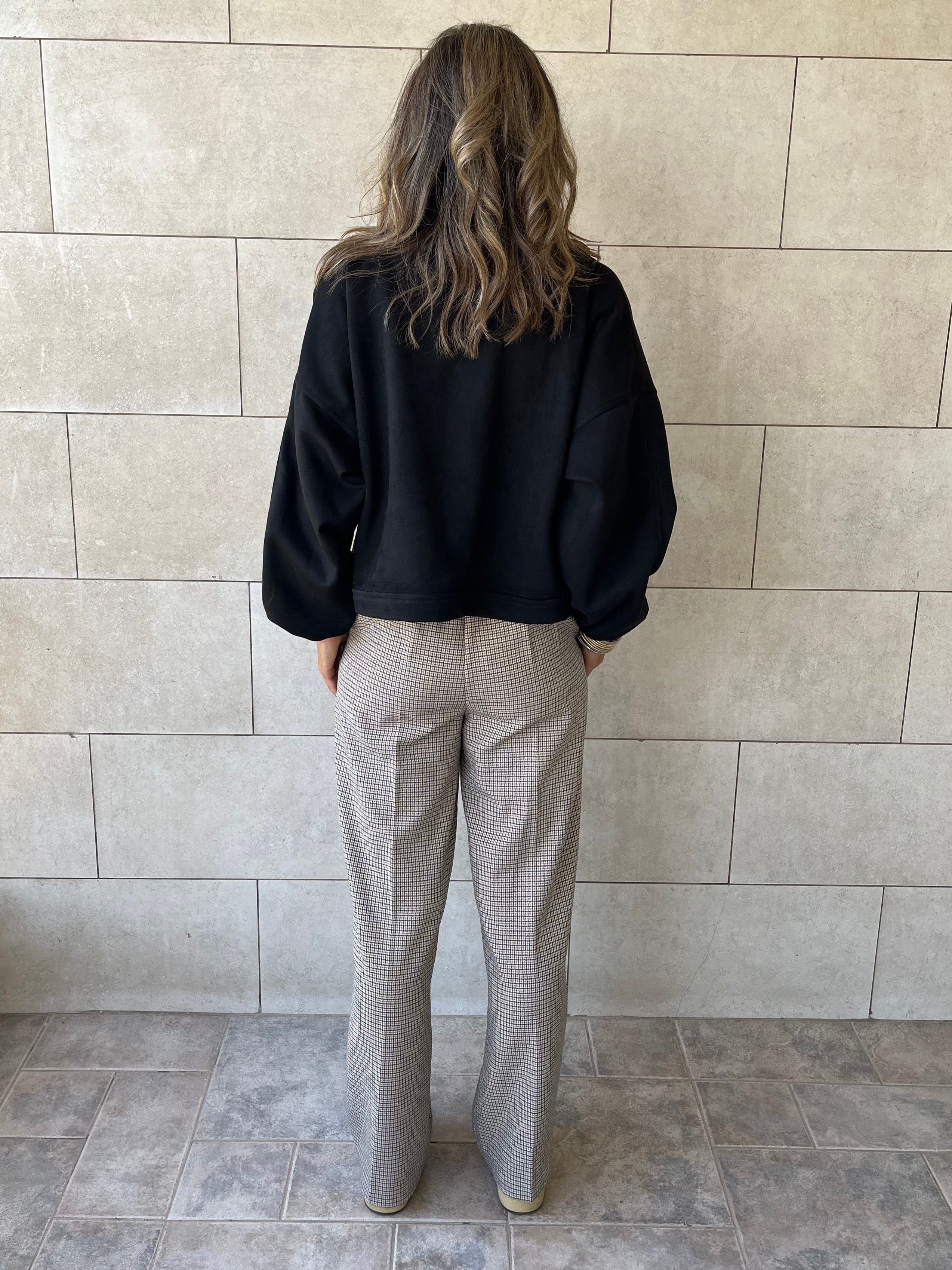 Beige Checkered Frillu Signature Pleated Pants