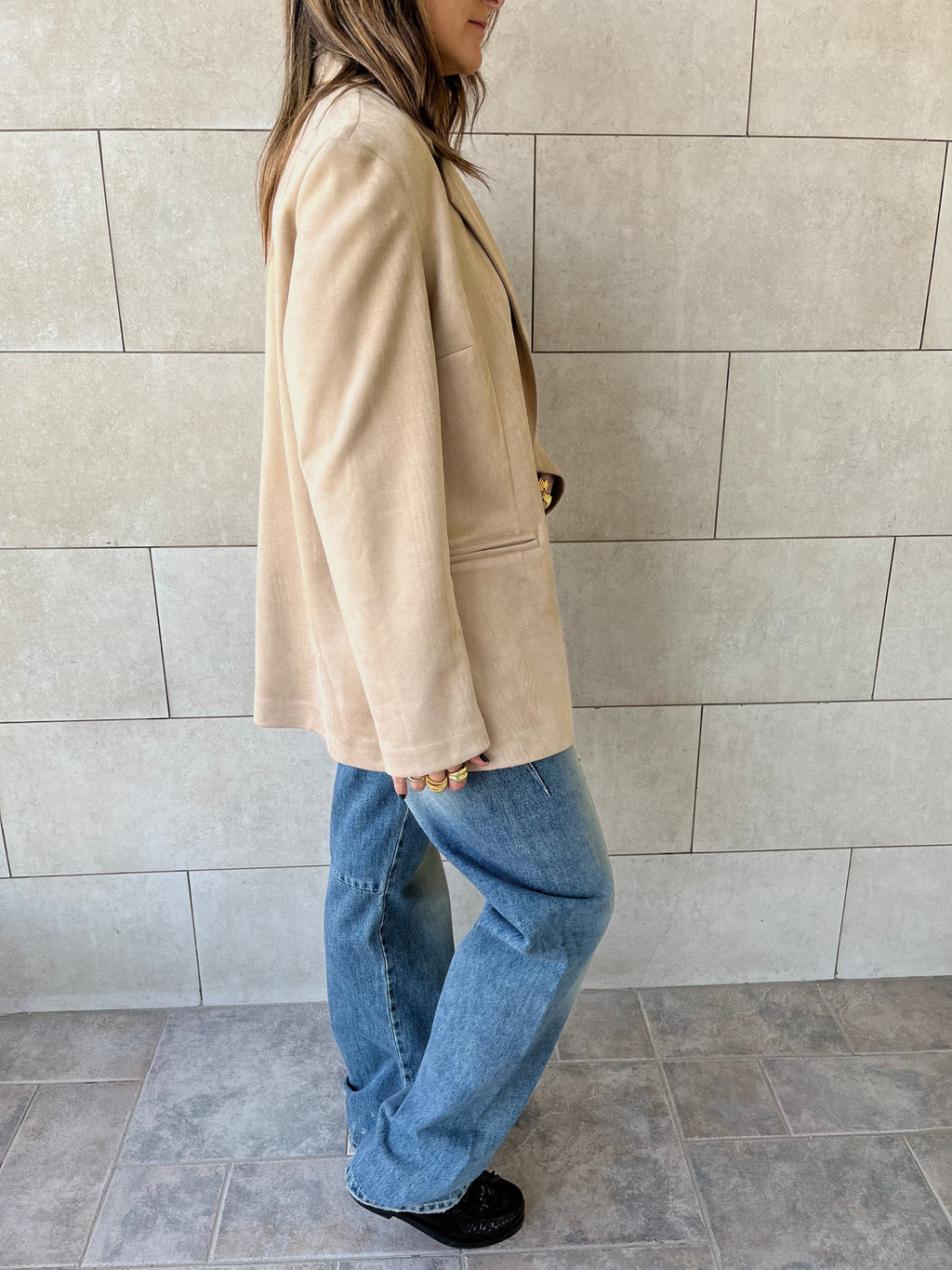 Beige Summer Suede Oversized Blazer