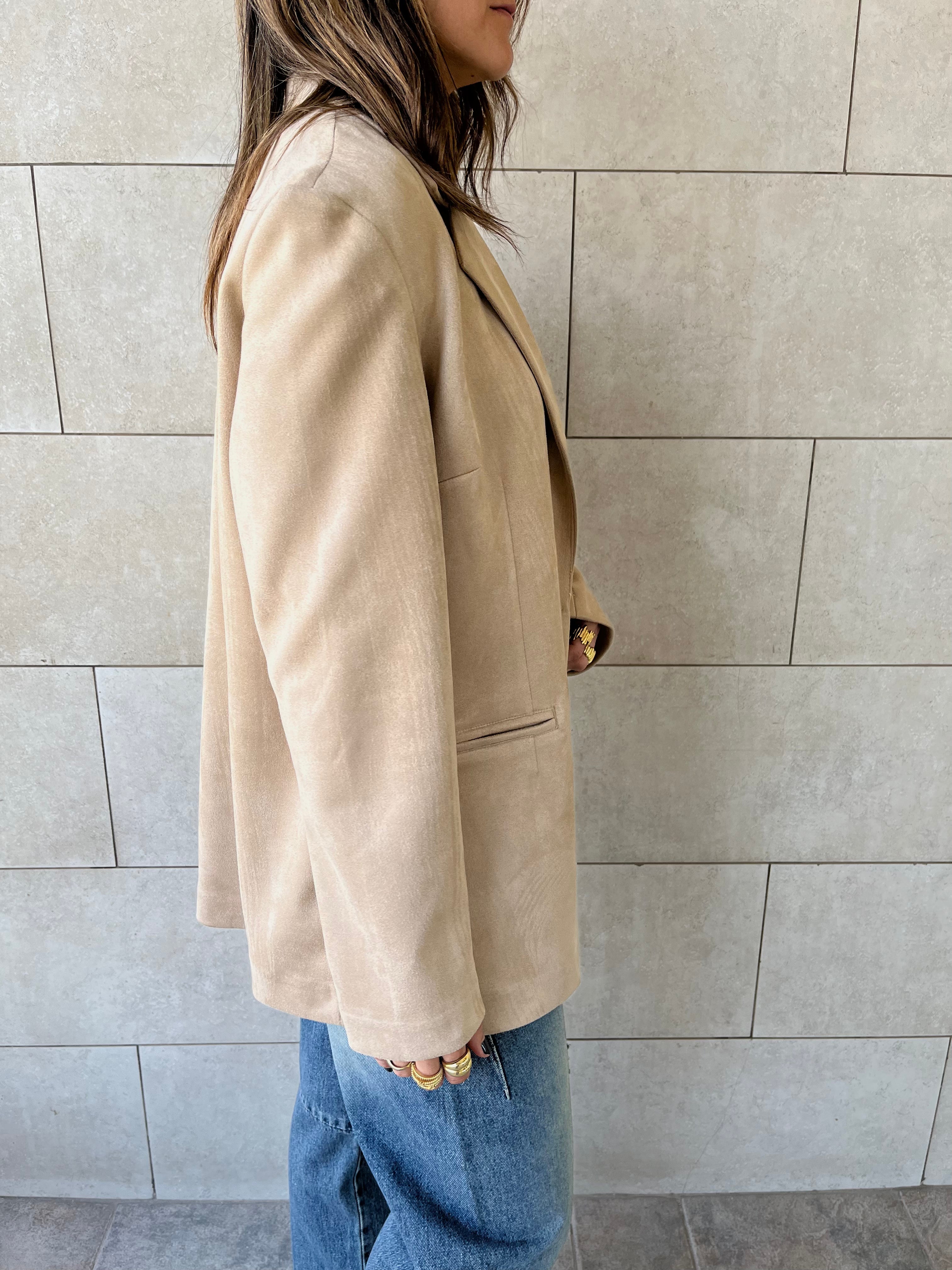 Beige Summer Suede Oversized Blazer