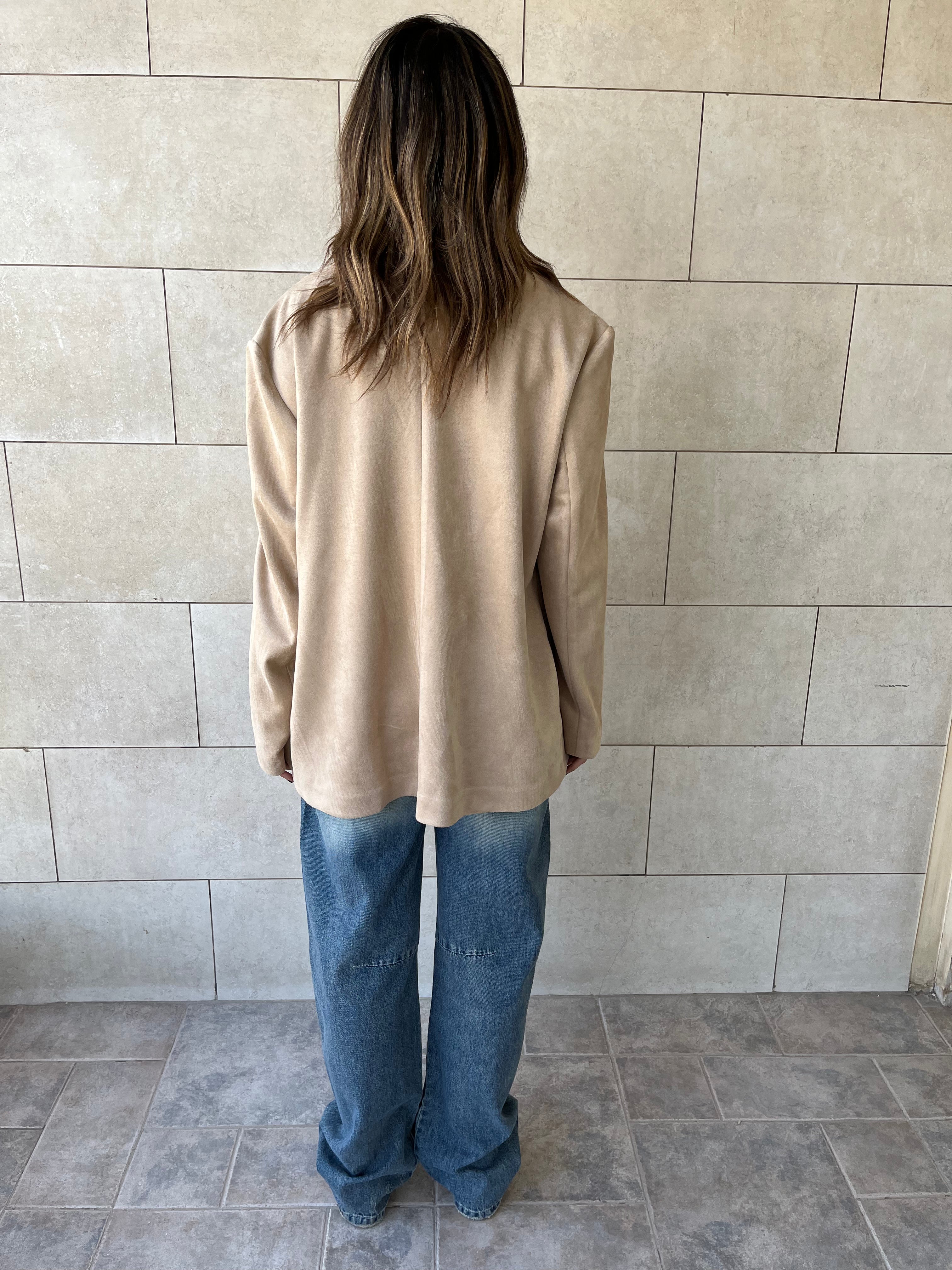 Beige Summer Suede Oversized Blazer