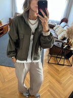 Olive Funnel Neck Suede Jacket