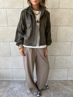 Olive Funnel Neck Suede Jacket