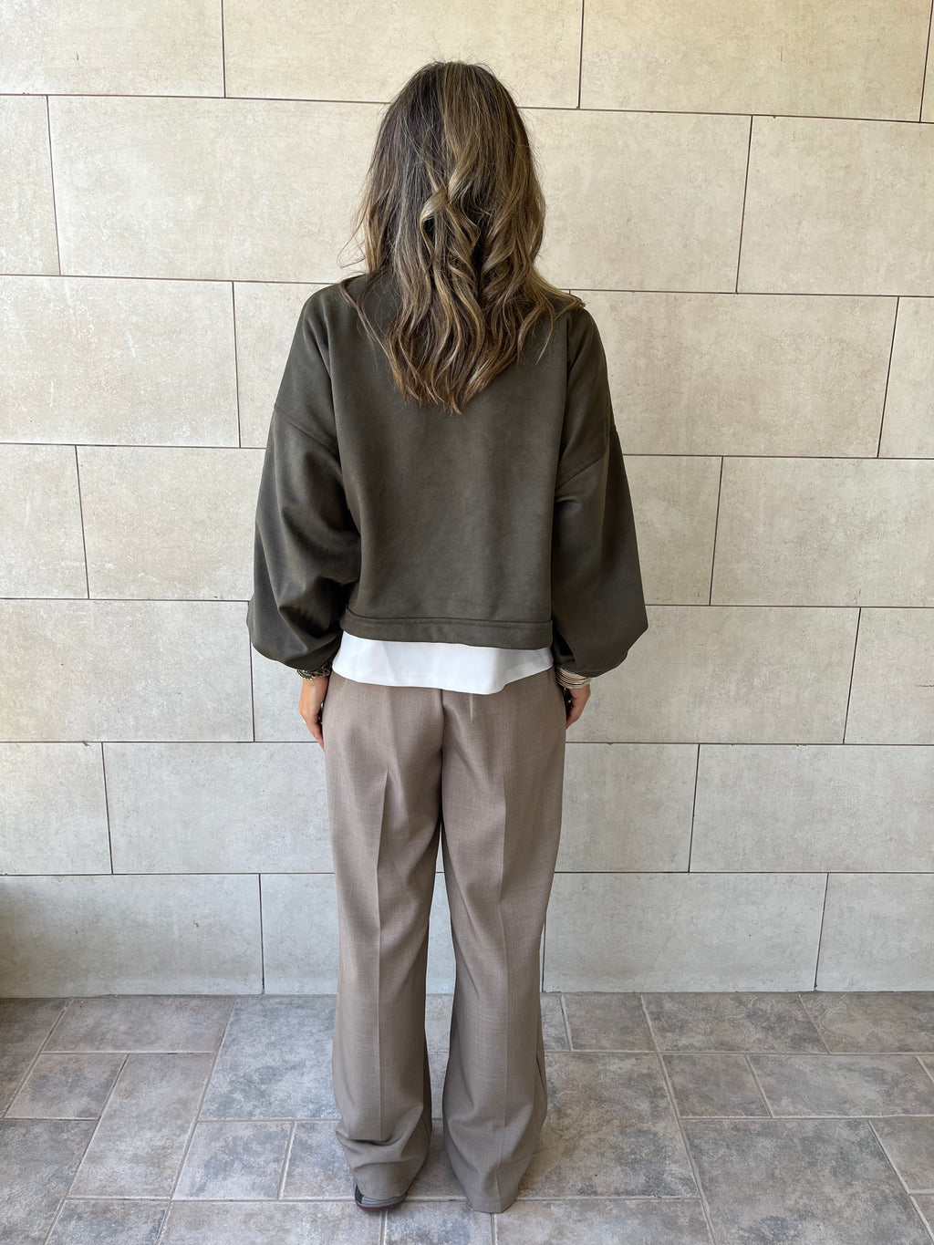 Olive Funnel Neck Suede Jacket