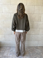 Olive Funnel Neck Suede Jacket