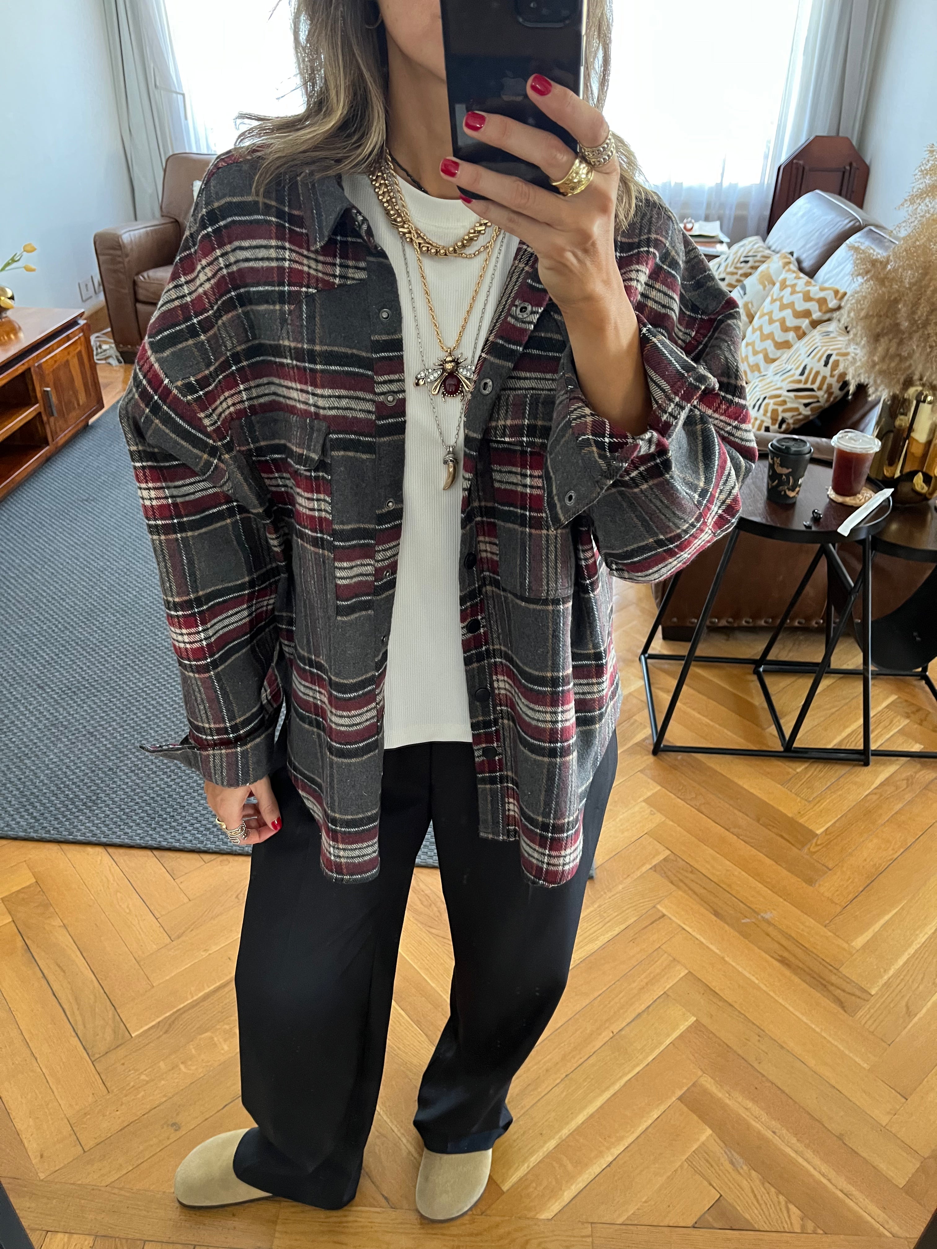 Burgundy Plaid Flannel Shirt