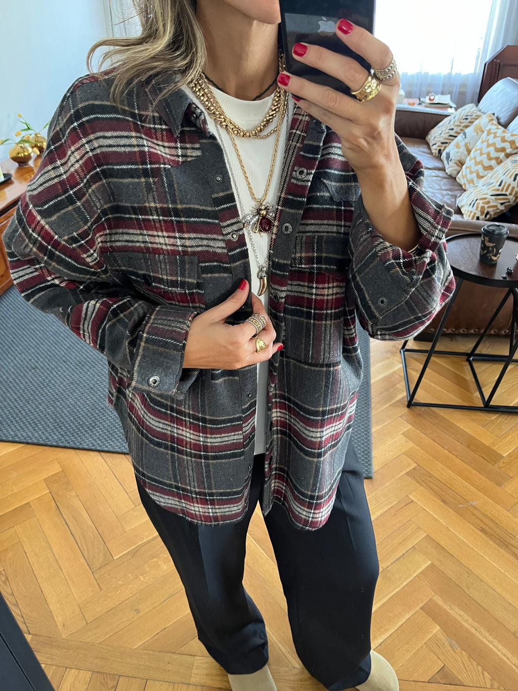 Burgundy Plaid Flannel Shirt