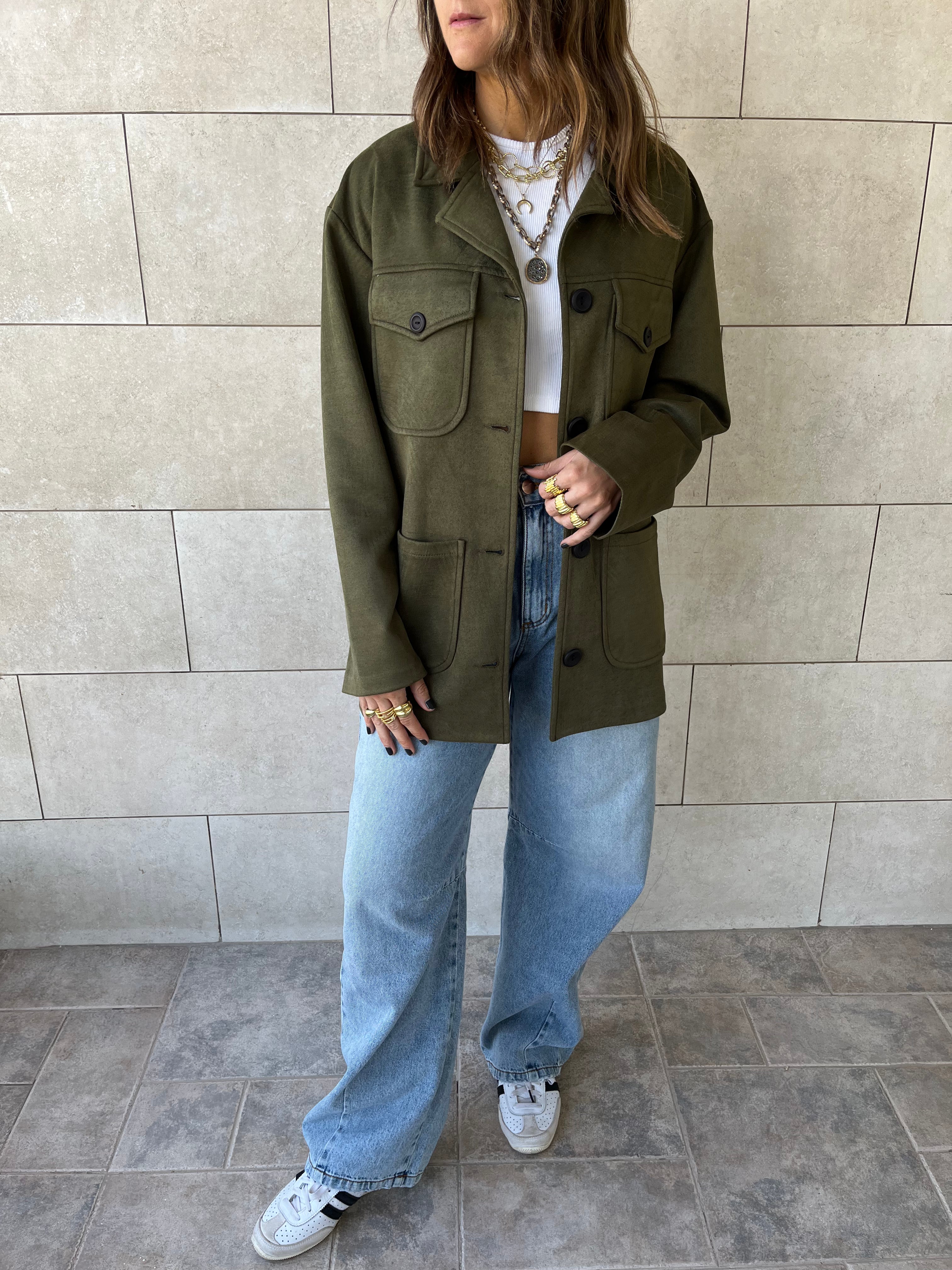 Olive Suede tailored Utility Shirt