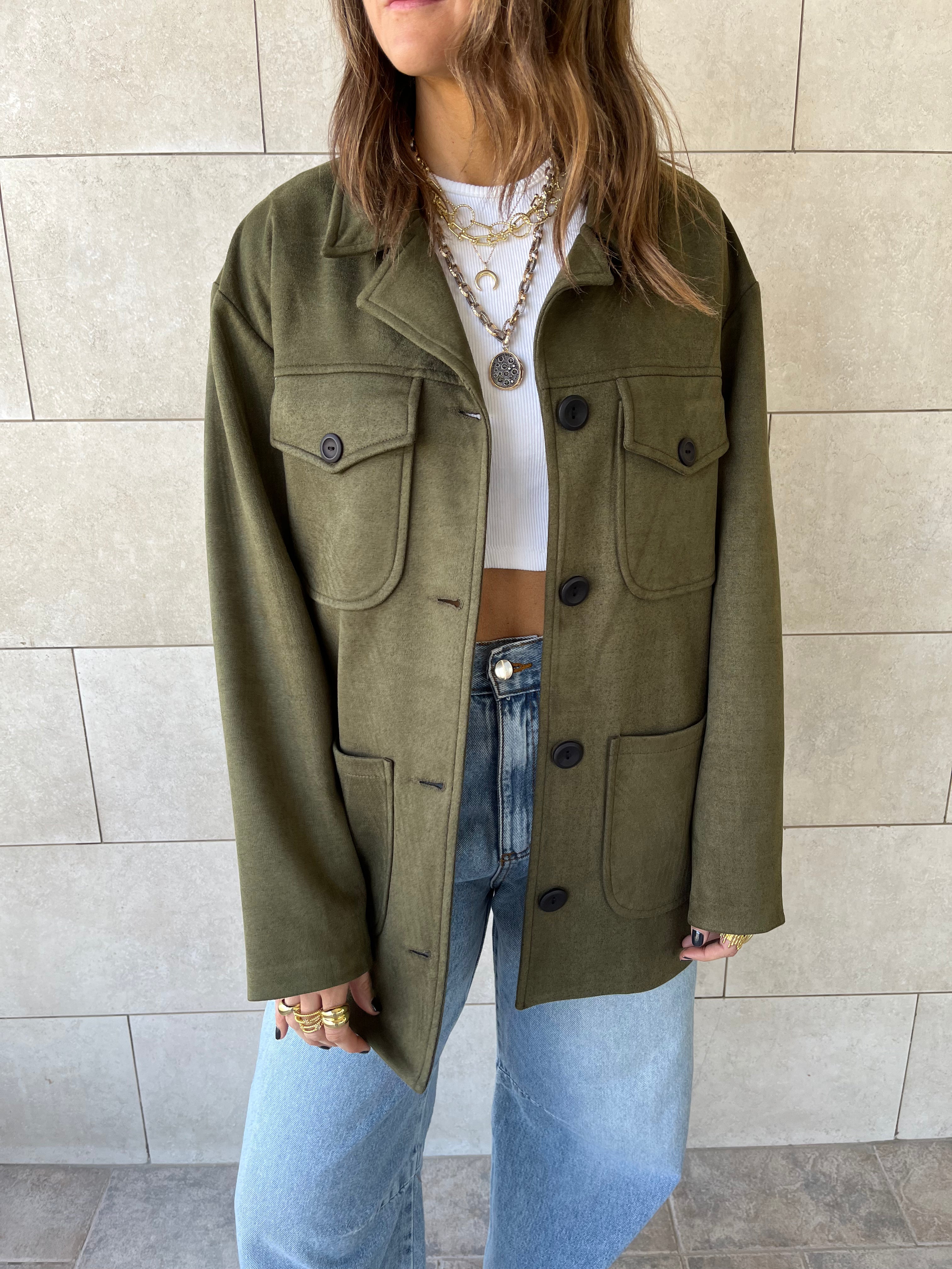 Olive Suede tailored Utility Shirt