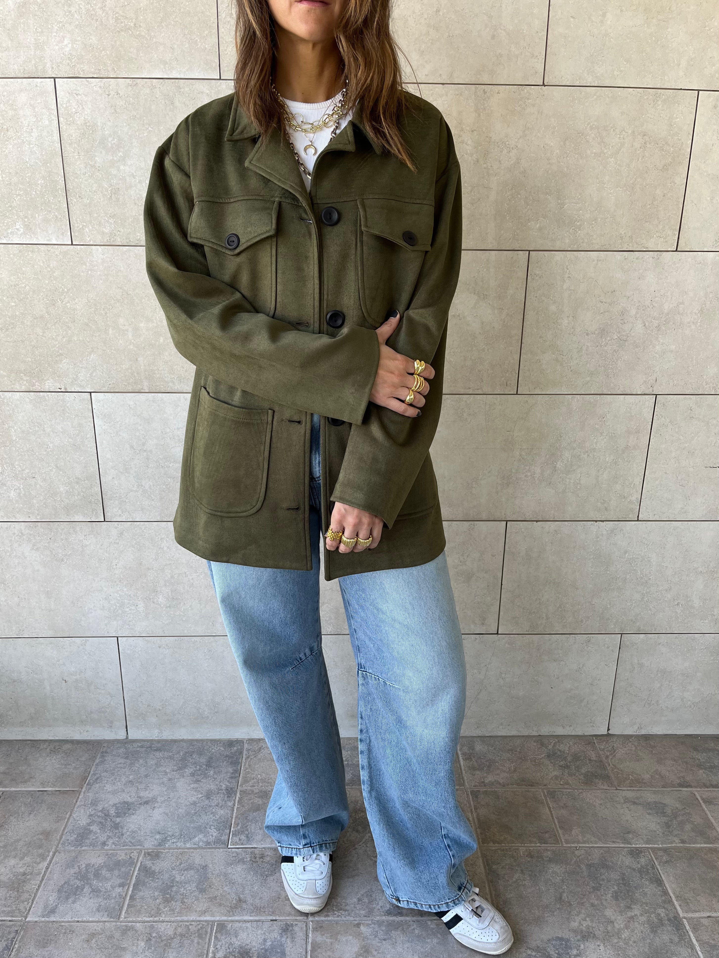 Olive Suede tailored Utility Shirt