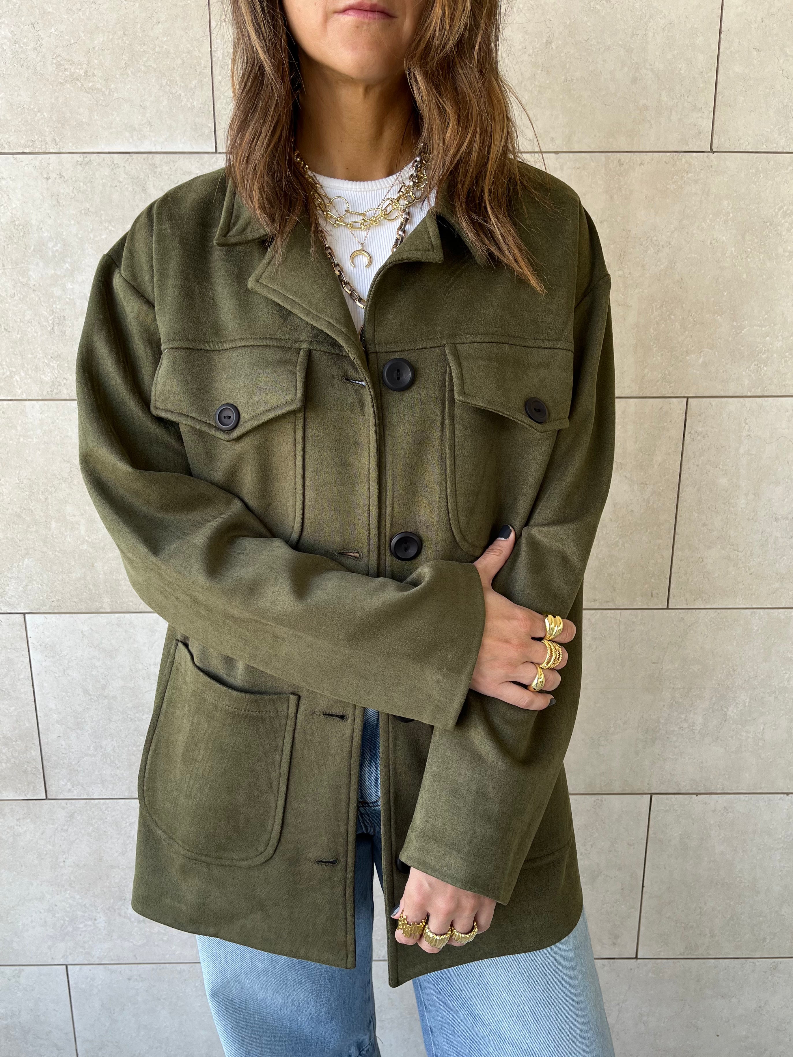 Olive Suede tailored Utility Shirt