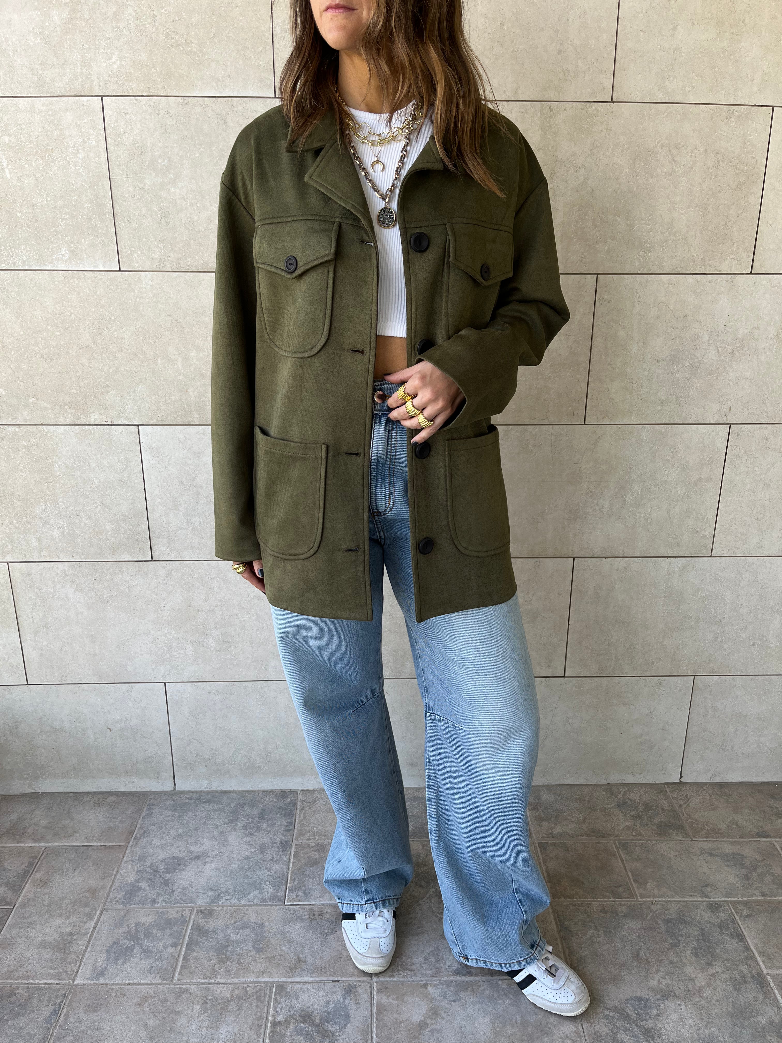 Olive Suede tailored Utility Shirt