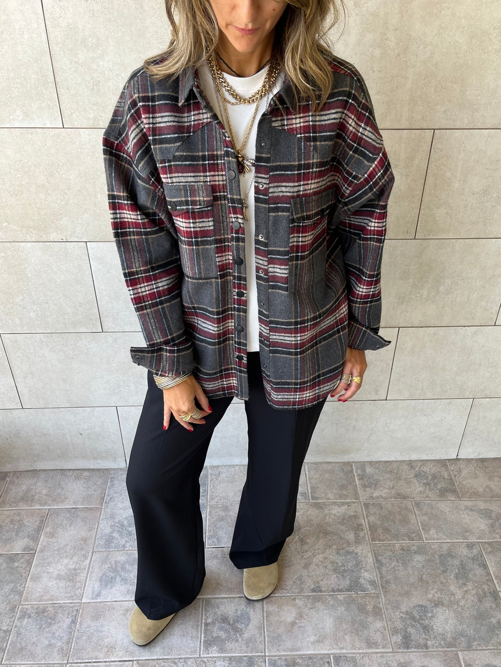 Burgundy Plaid Flannel Shirt