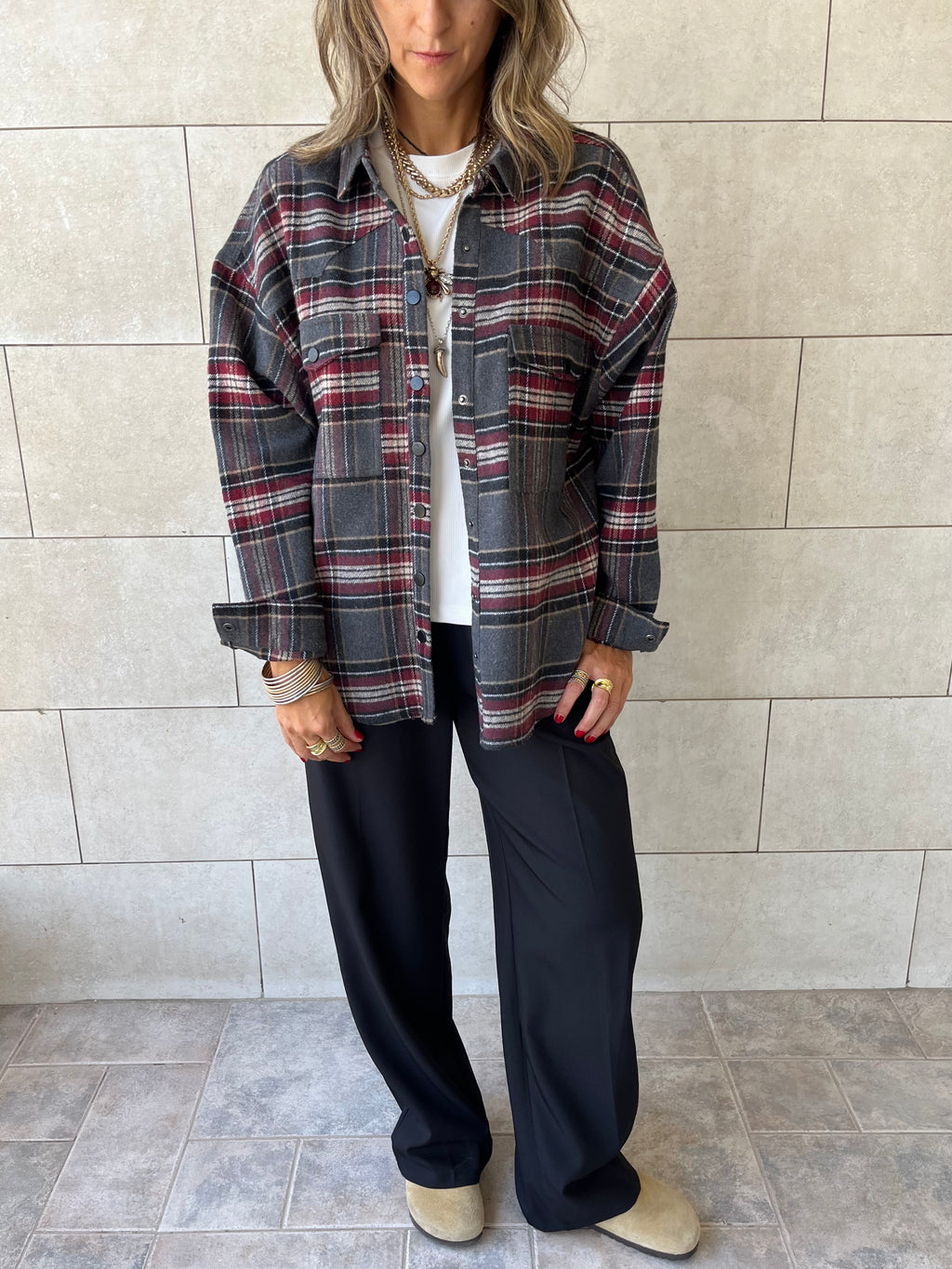 Burgundy Plaid Flannel Shirt