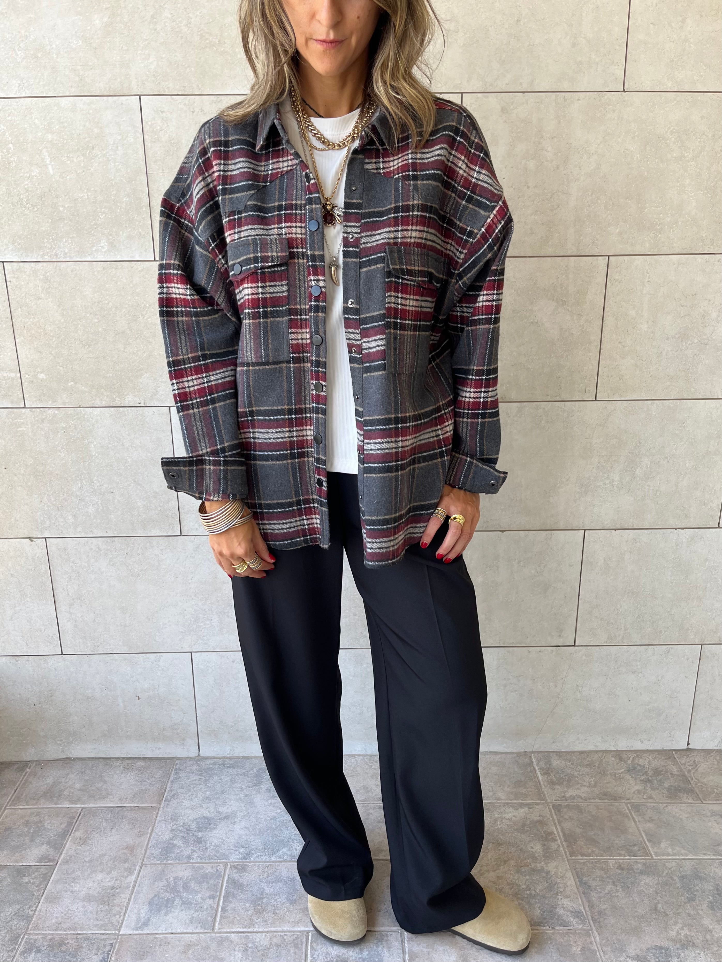 Burgundy Plaid Flannel Shirt