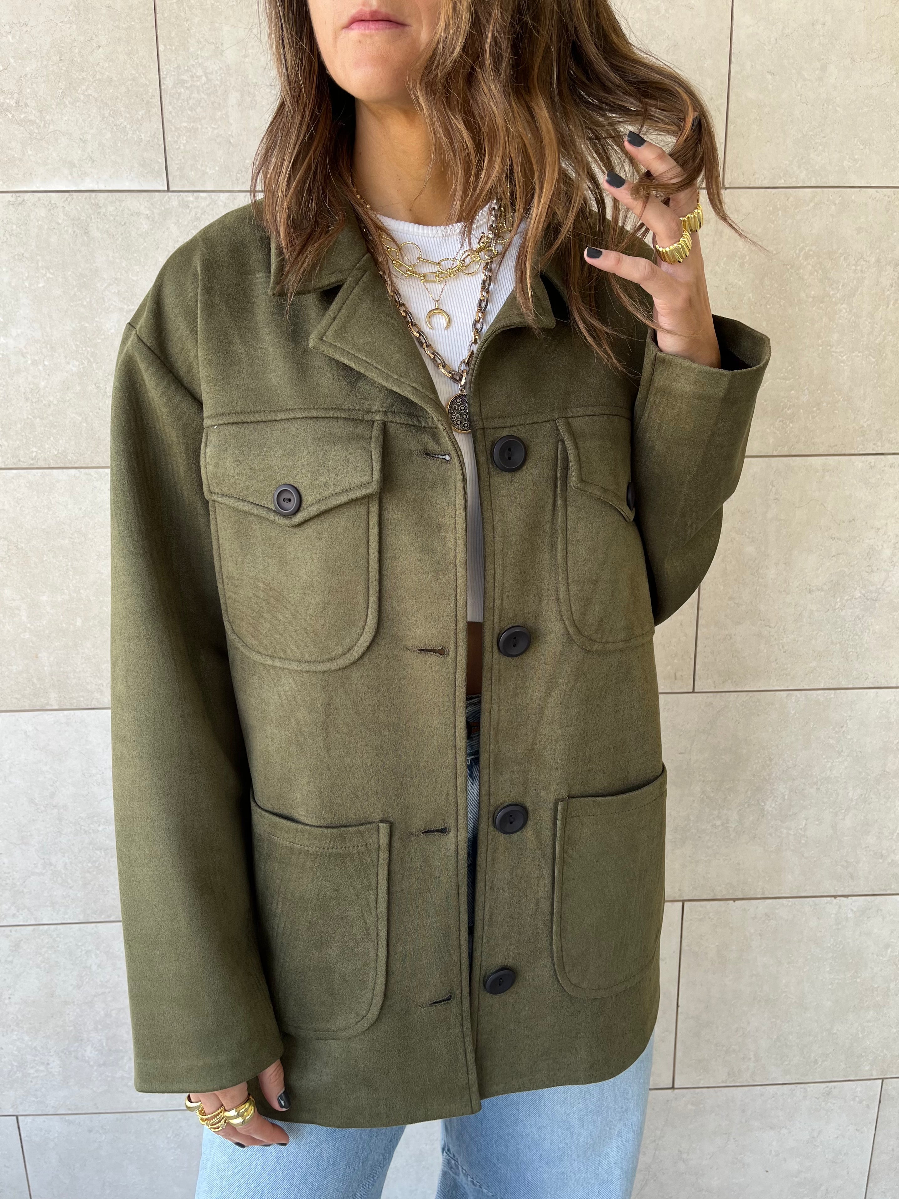 Olive Suede tailored Utility Shirt
