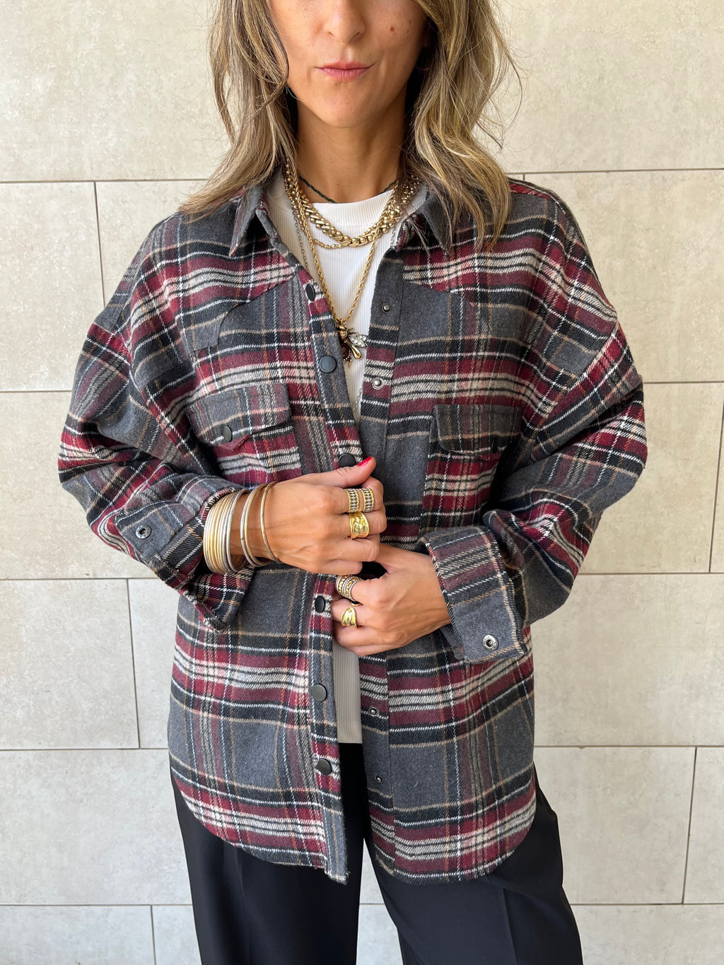 Burgundy Plaid Flannel Shirt