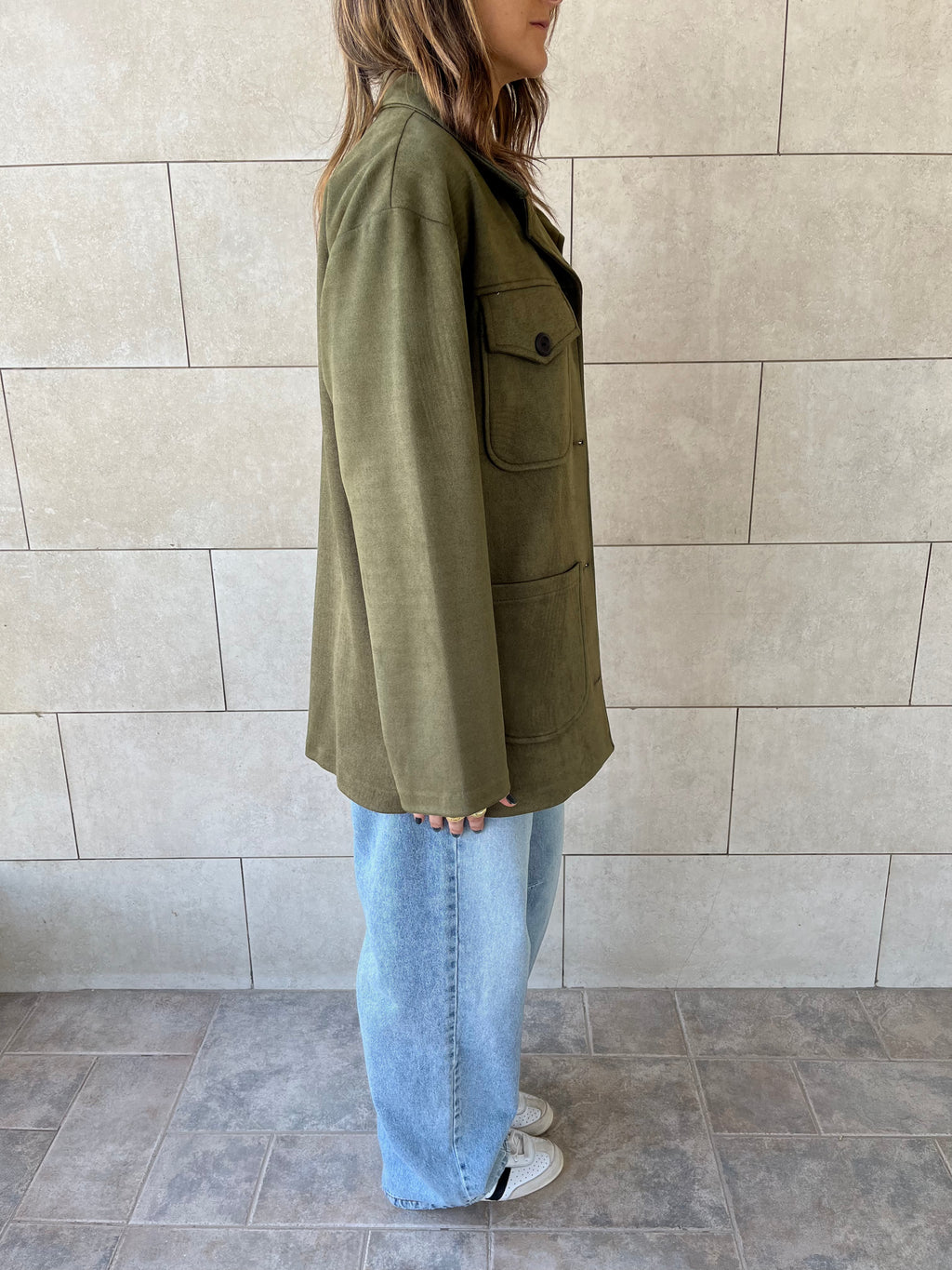 Olive Suede tailored Utility Shirt