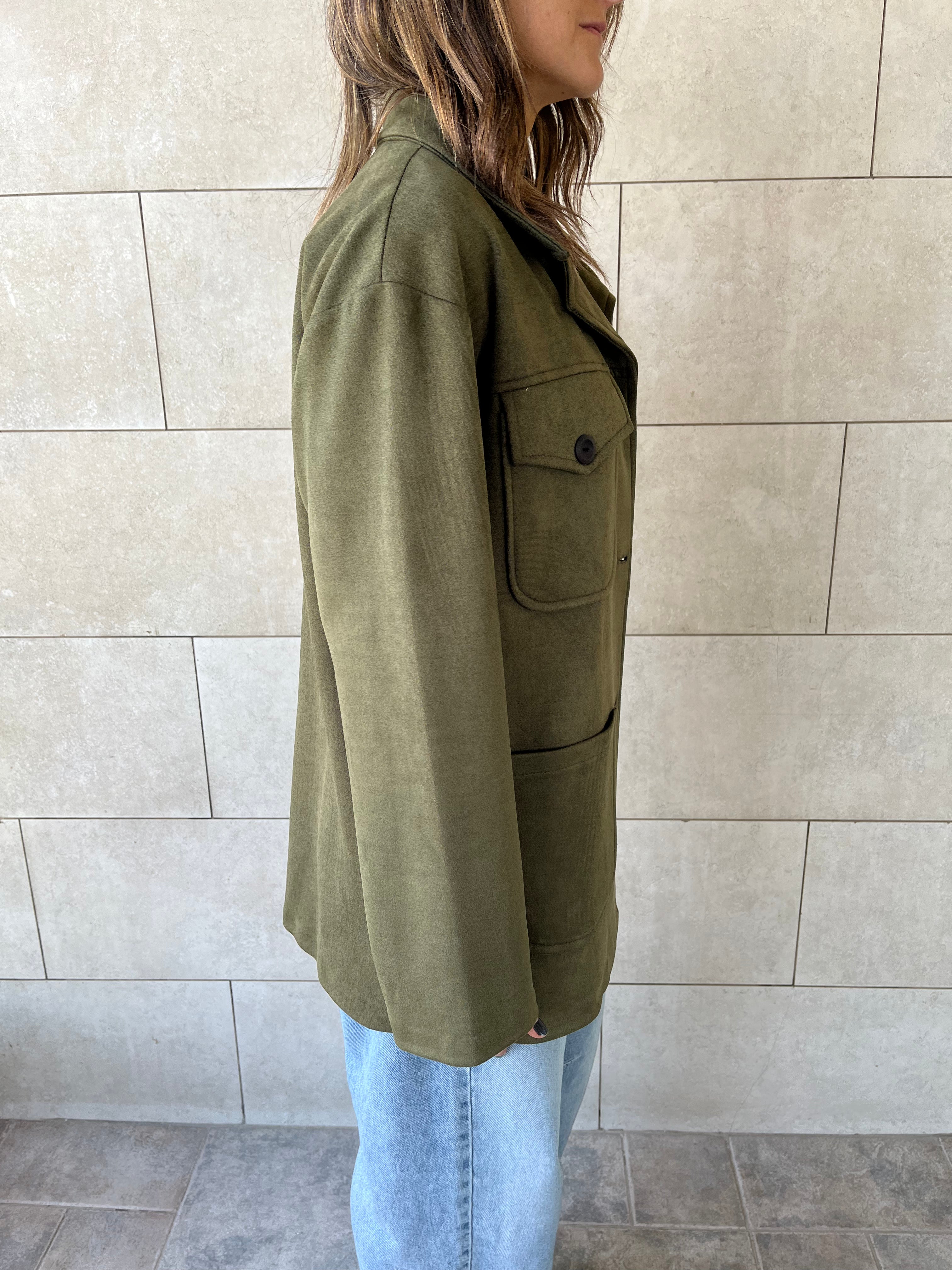Olive Suede tailored Utility Shirt