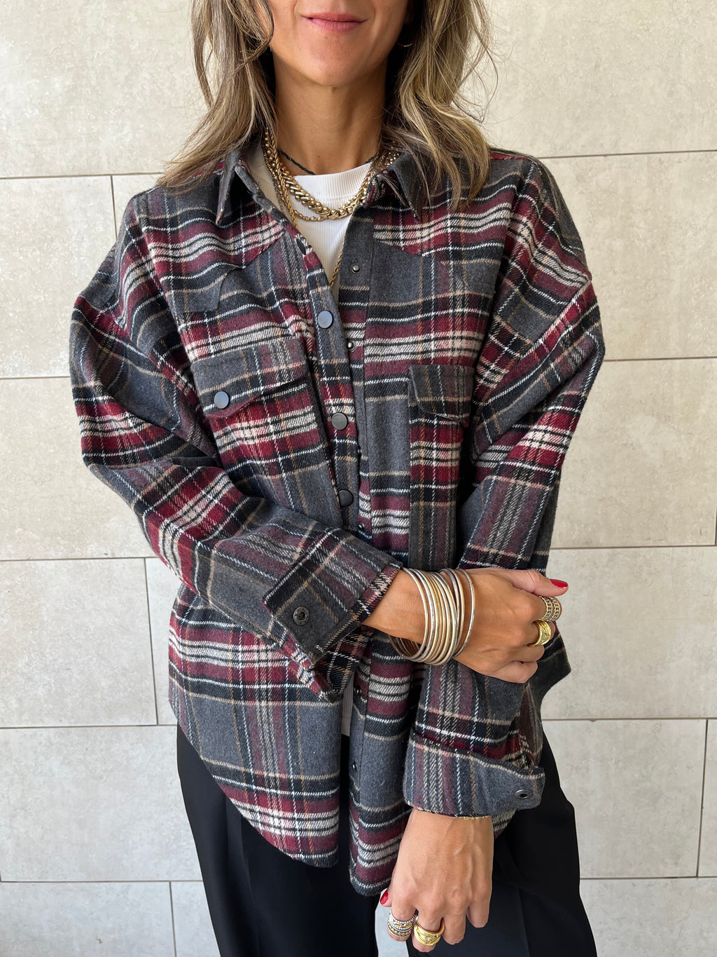 Burgundy Plaid Flannel Shirt