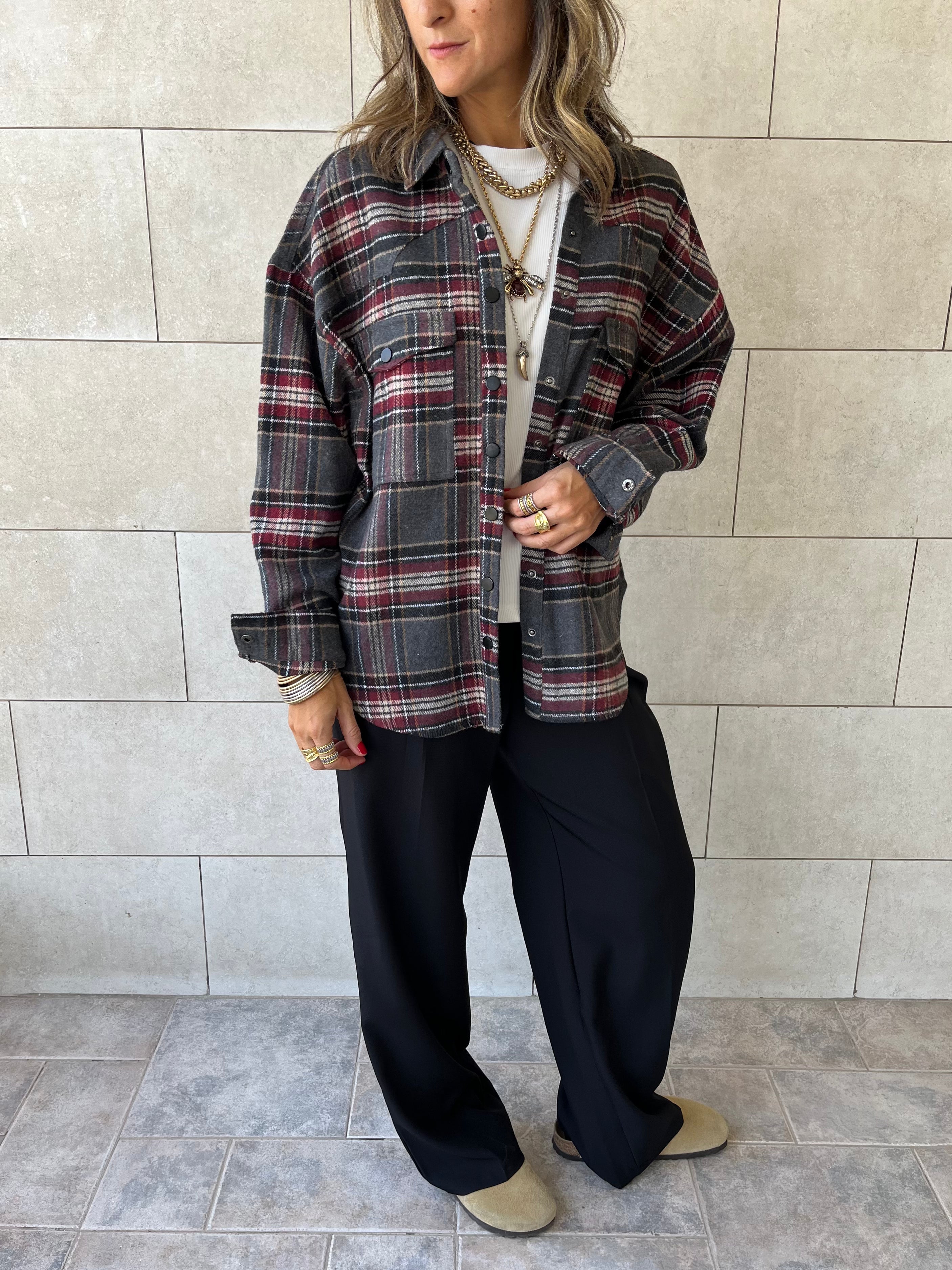 Burgundy Plaid Flannel Shirt