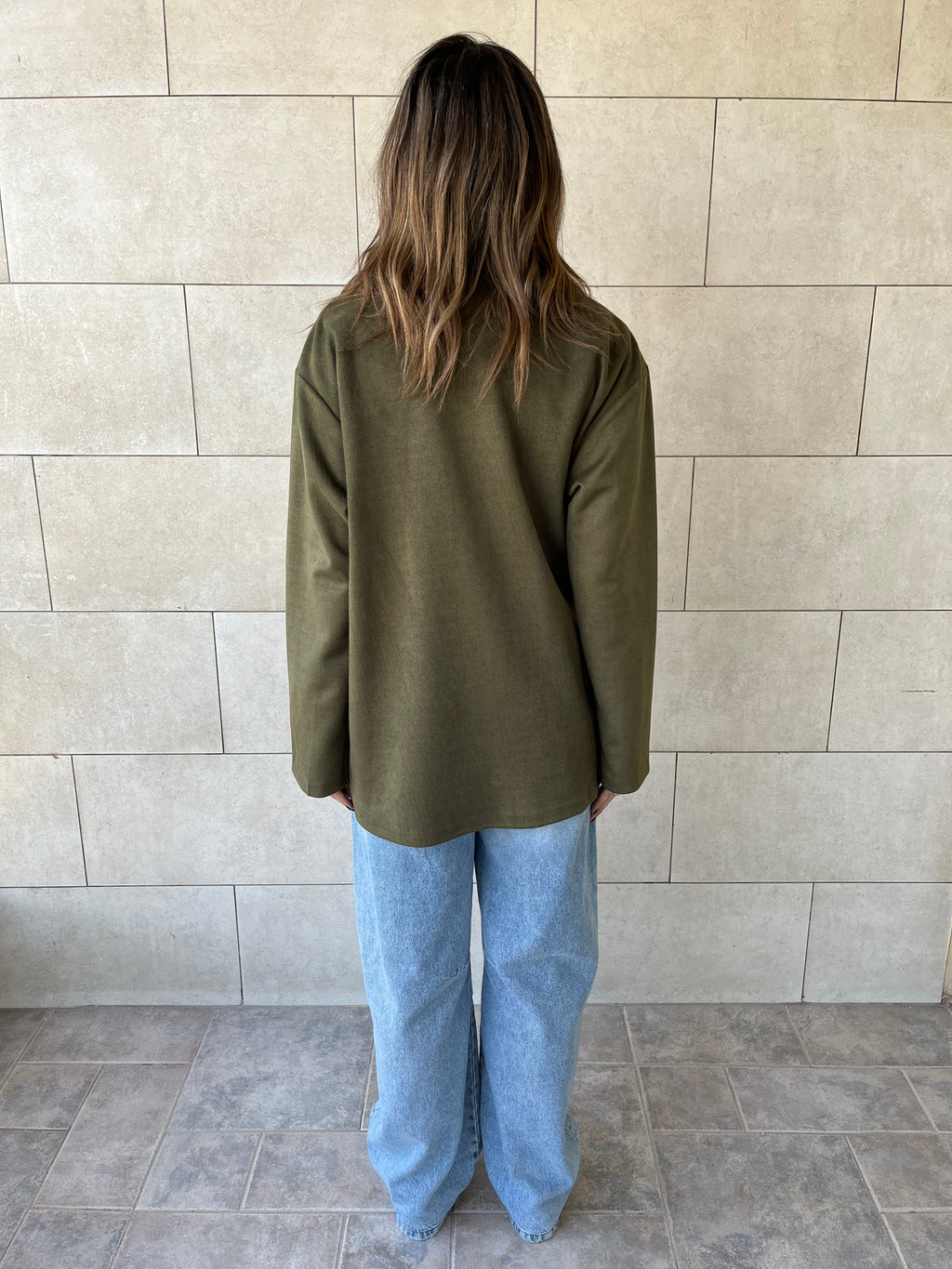 Olive Suede tailored Utility Shirt