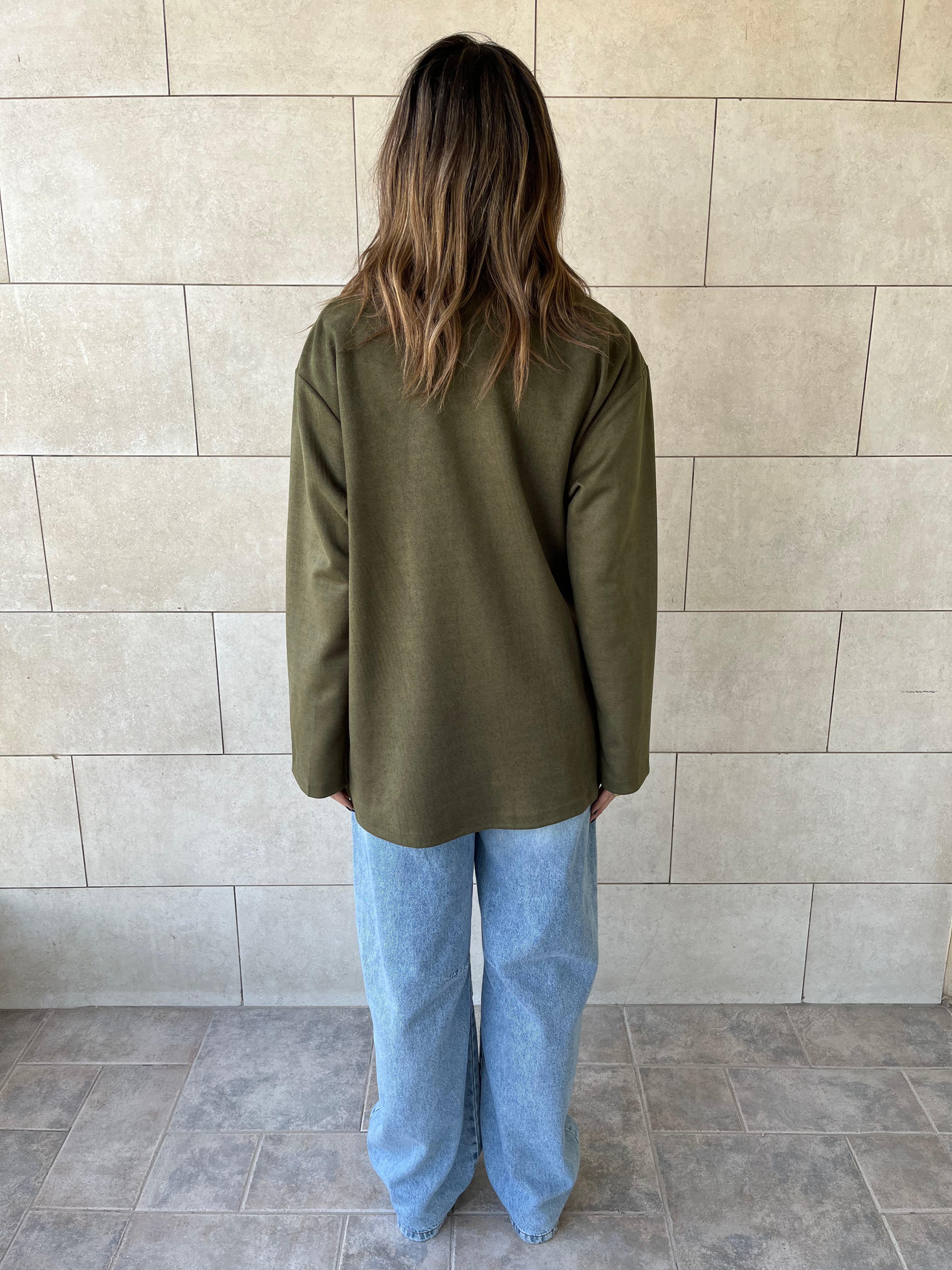 Olive Suede tailored Utility Shirt