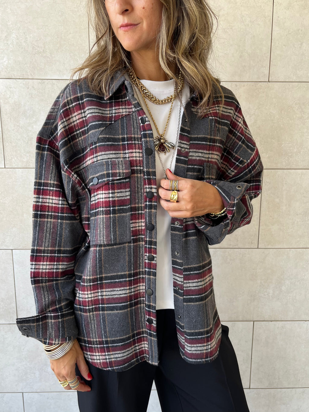 Burgundy Plaid Flannel Shirt