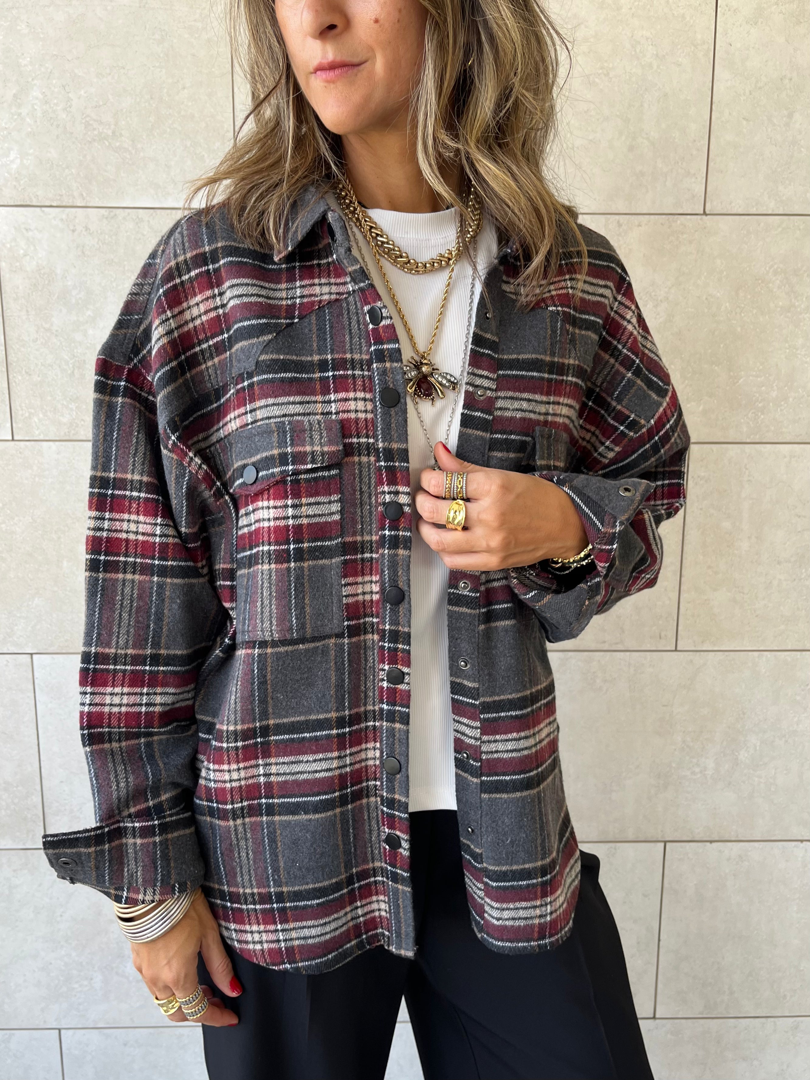 Burgundy Plaid Flannel Shirt