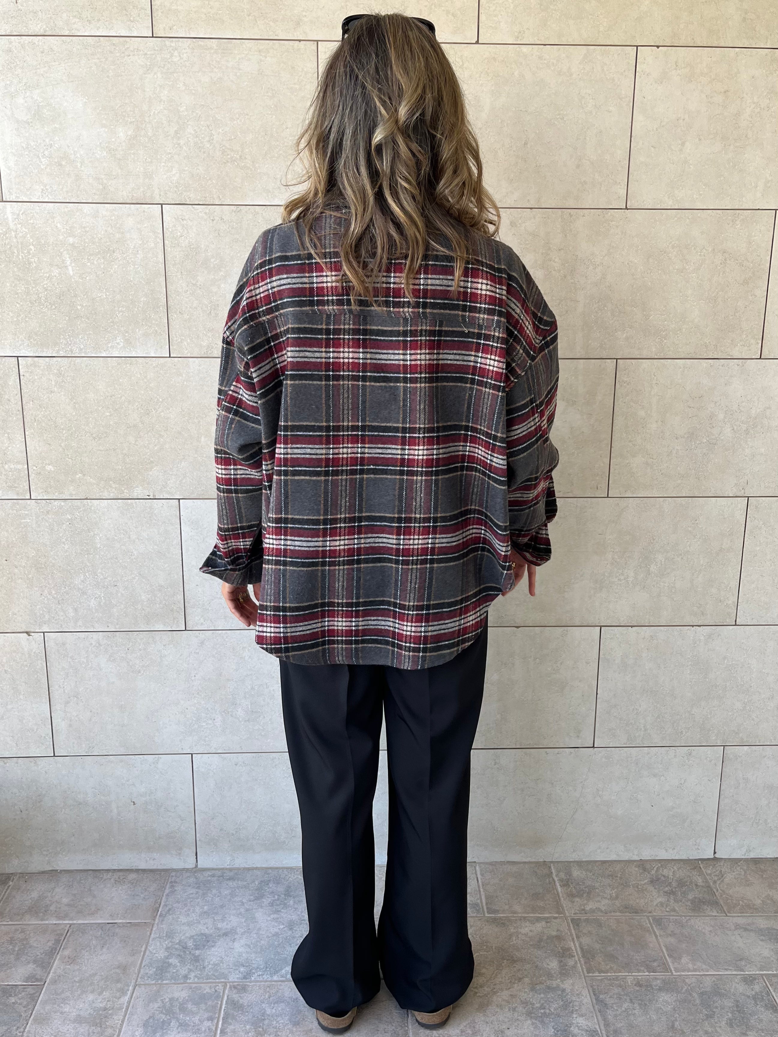 Burgundy Plaid Flannel Shirt