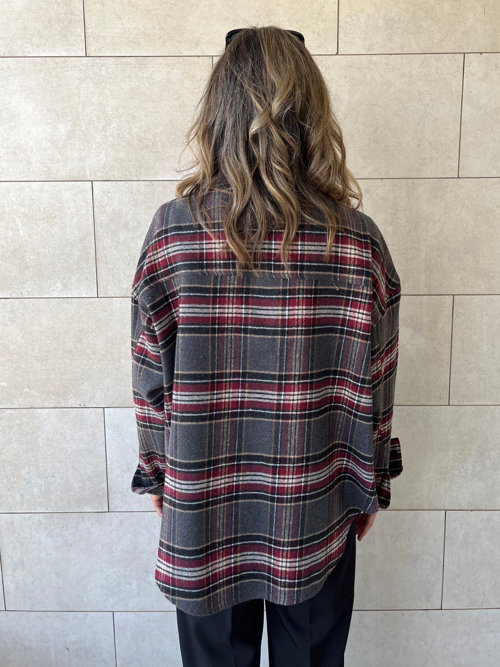 Burgundy Plaid Flannel Shirt