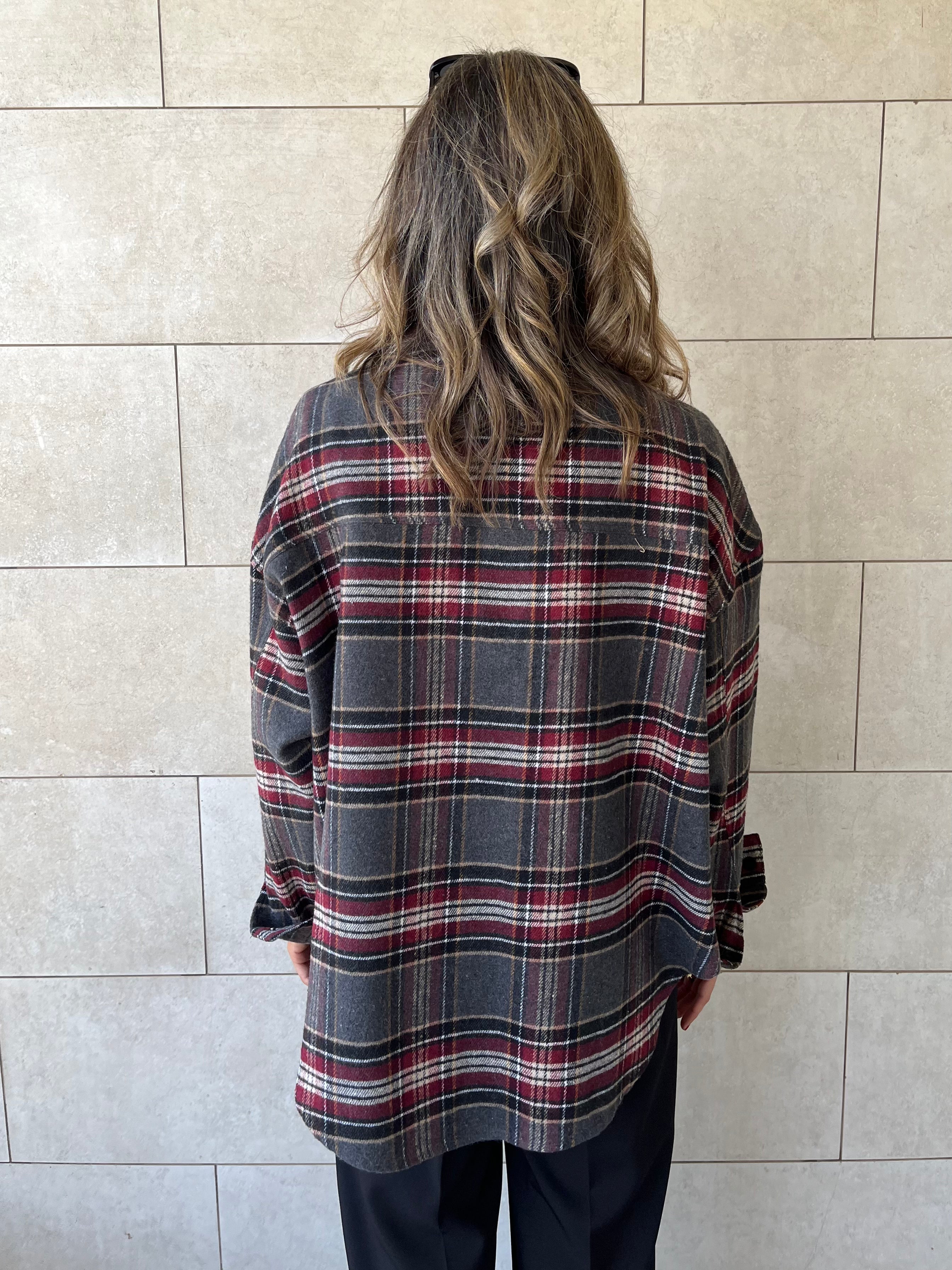 Burgundy Plaid Flannel Shirt