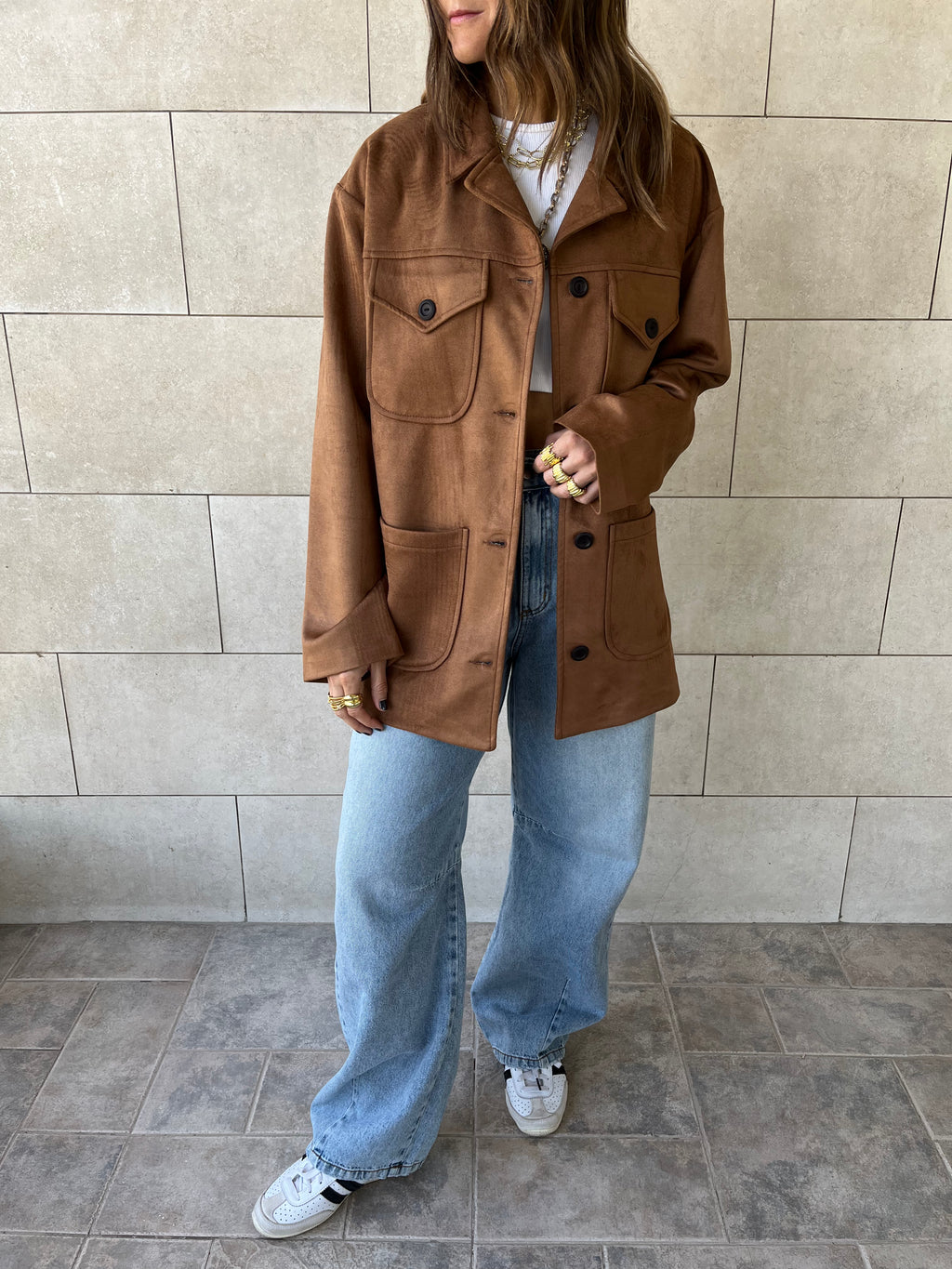 Camel Suede tailored Utility Shirt