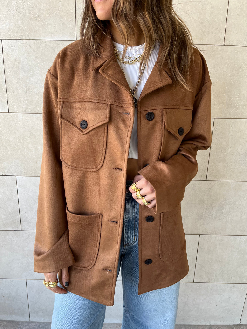 Camel Suede tailored Utility Shirt