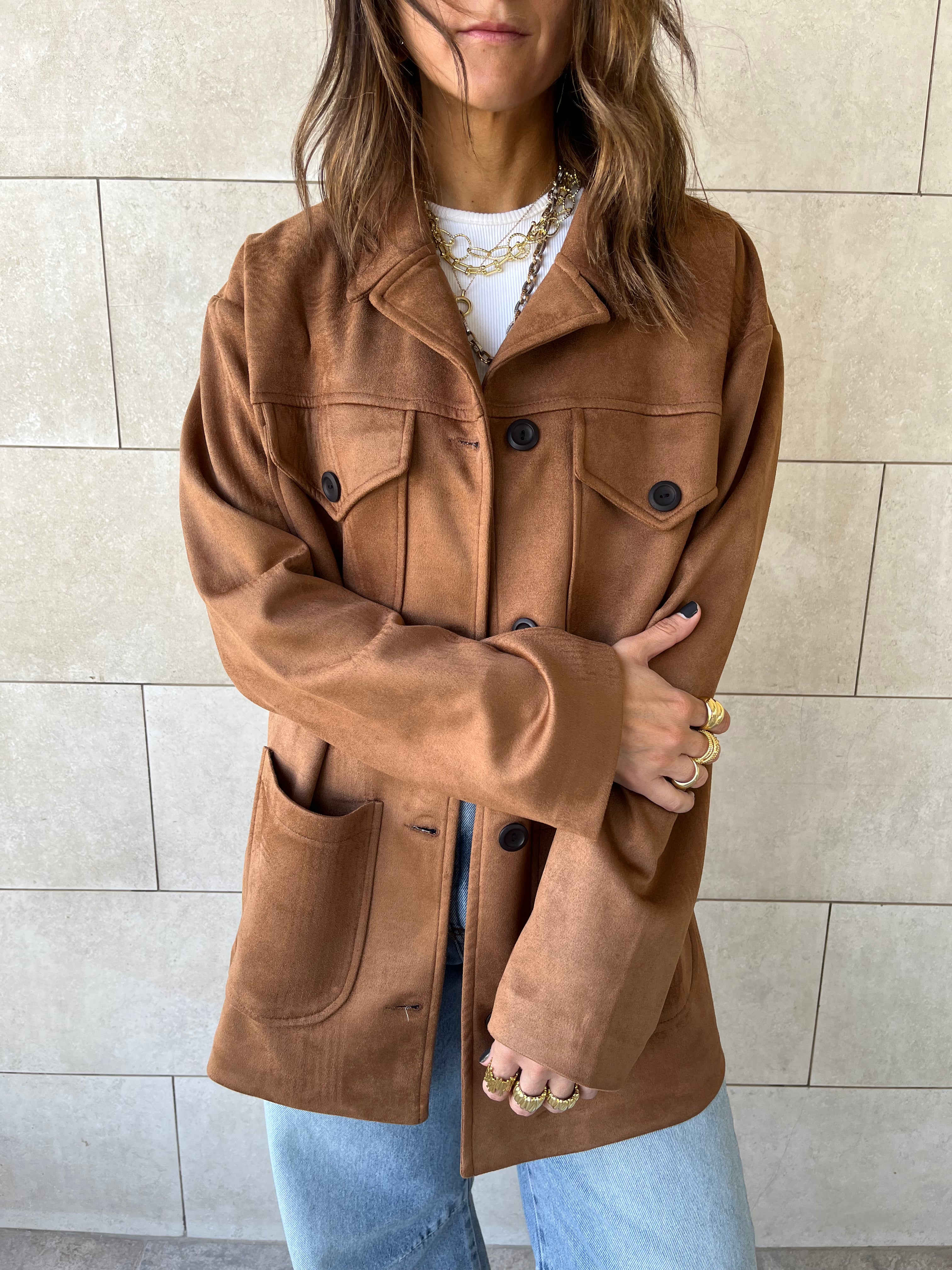 Camel Suede tailored Utility Shirt