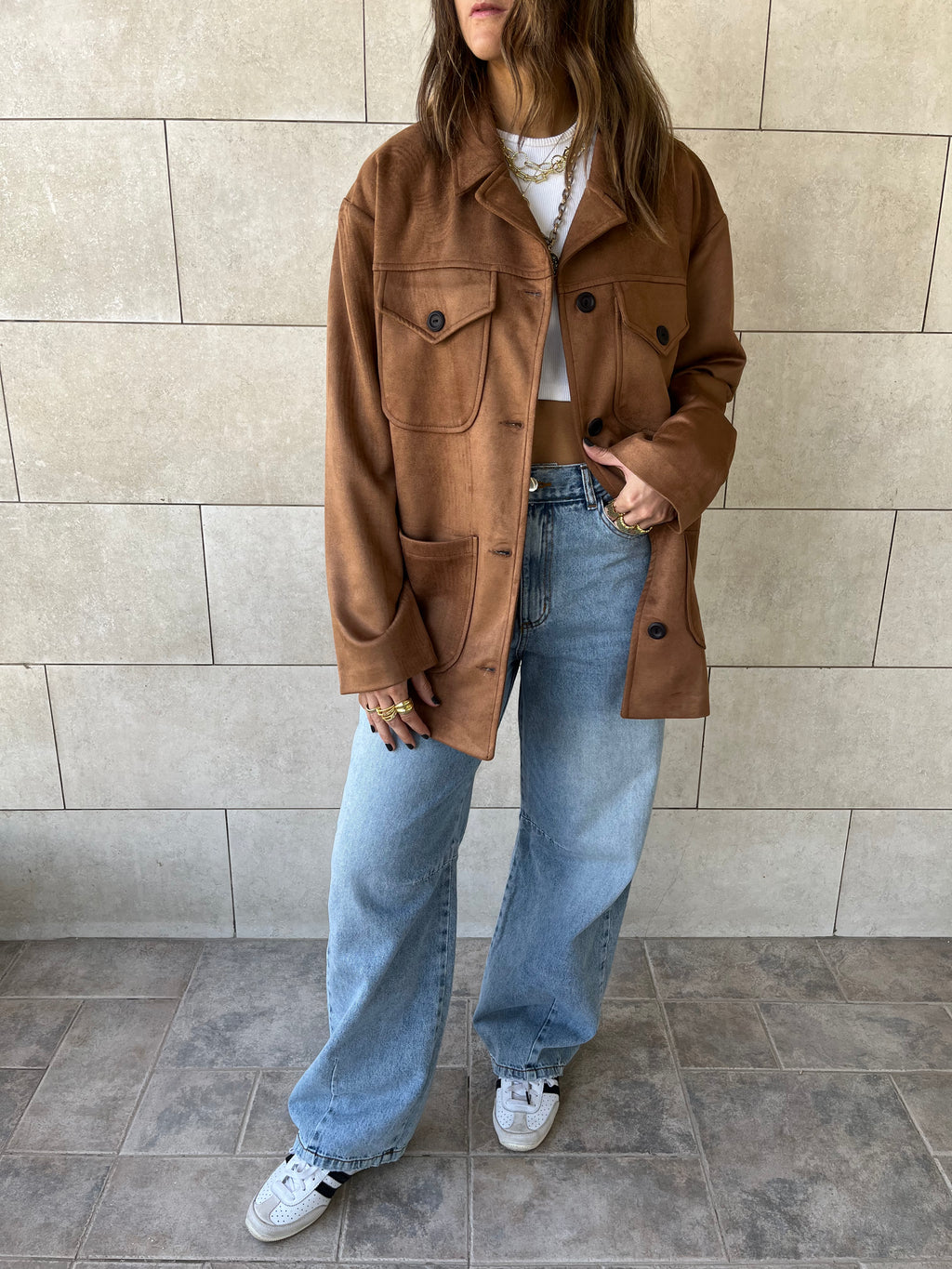 Camel Suede tailored Utility Shirt