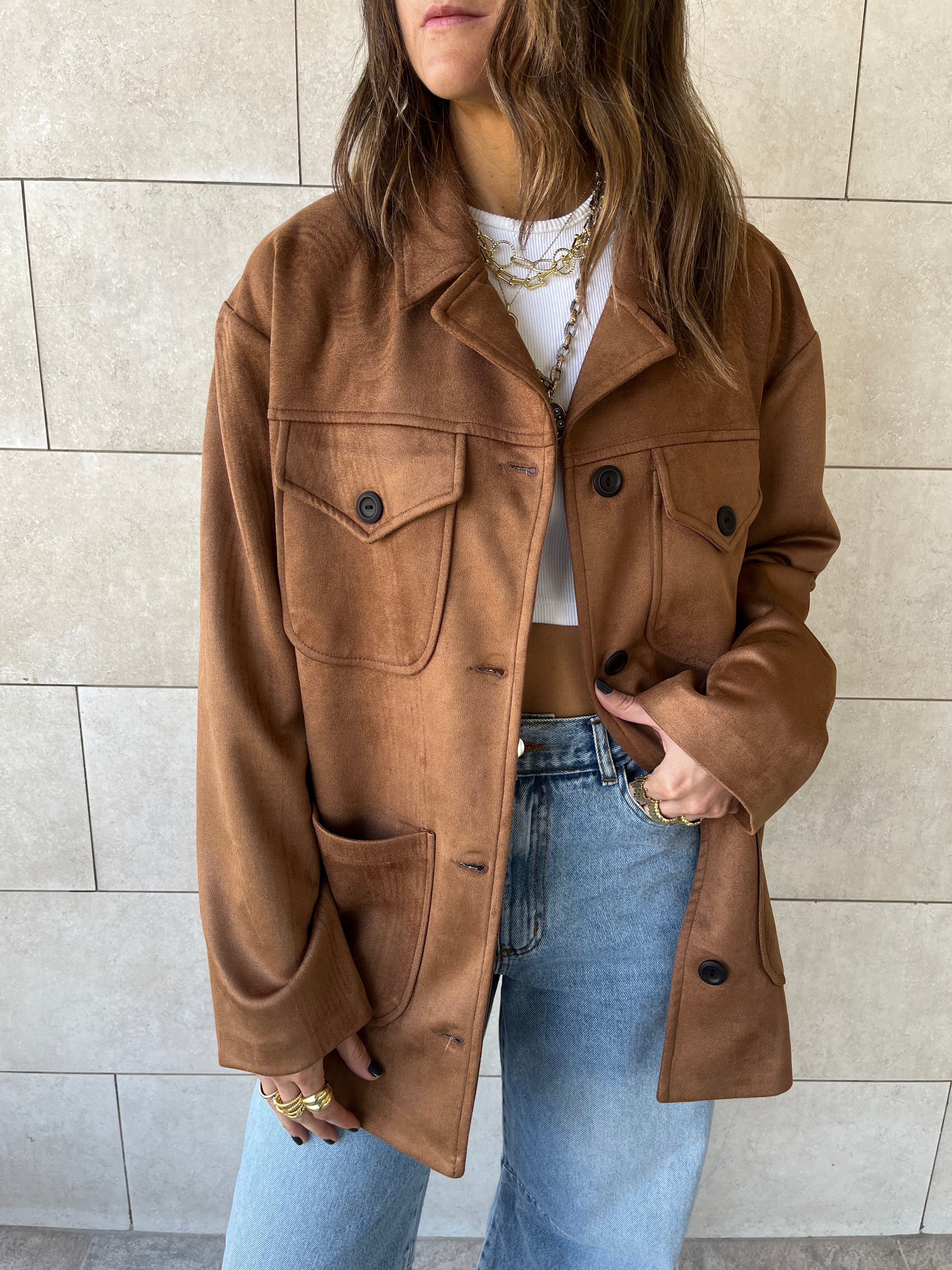 Camel Suede tailored Utility Shirt