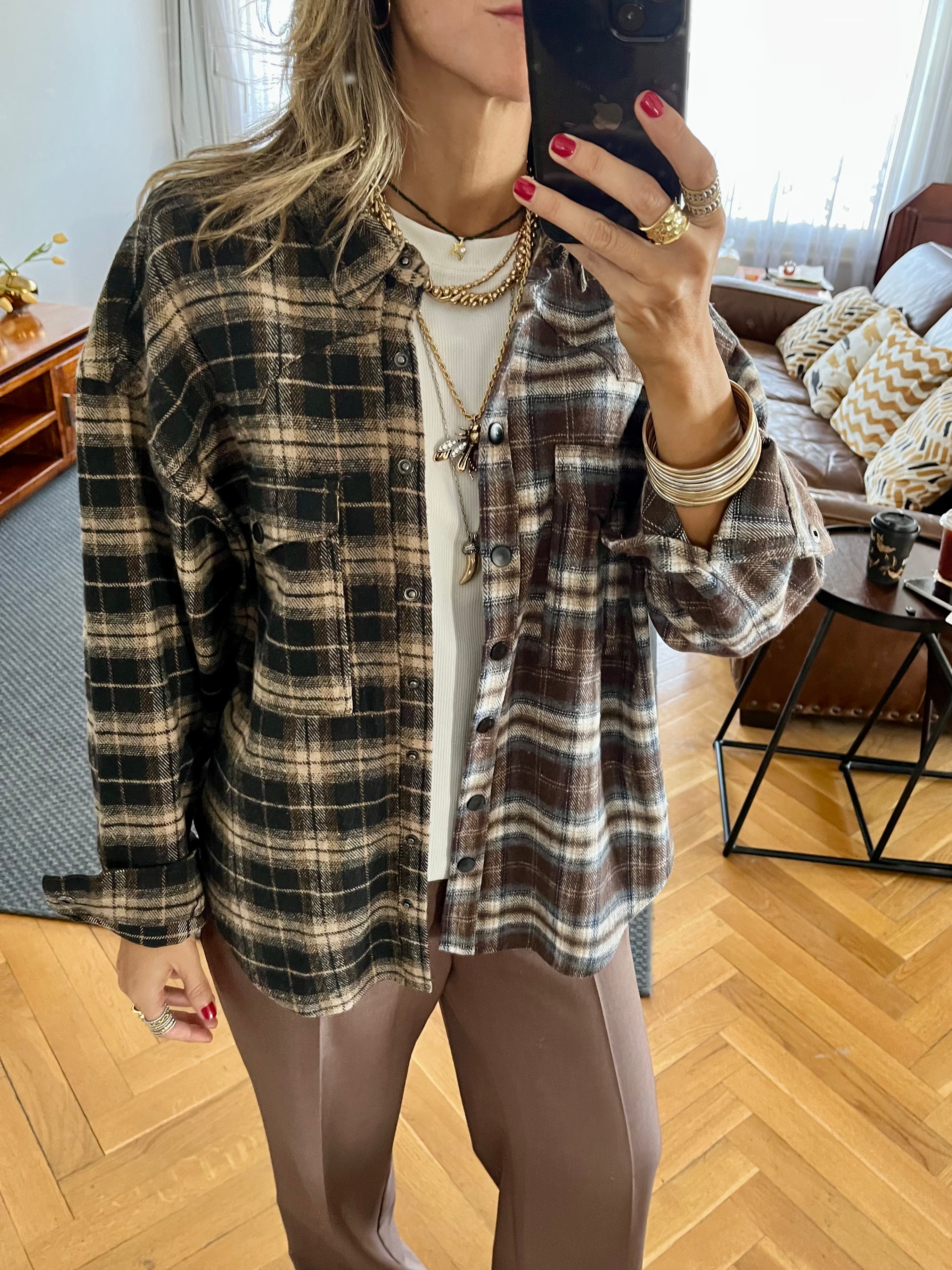 Half And Half Plaid Flannel Shirt