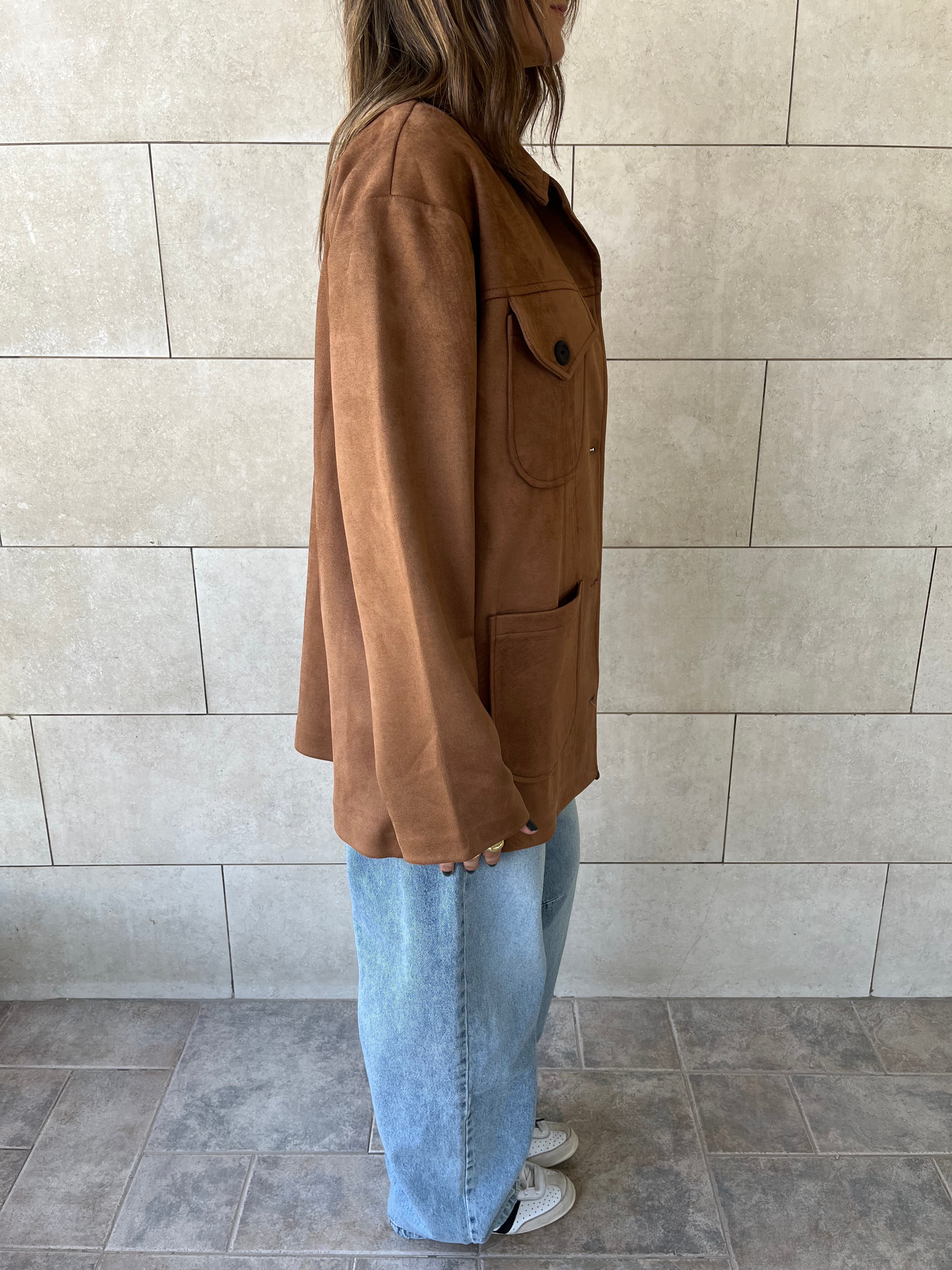 Camel Suede tailored Utility Shirt